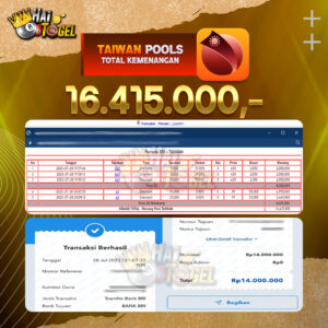 Read more about the article BUKTI JACKPOT HAITOGEL TOGEL : TAIWAN SEBESAR RP. 16.415.000,-