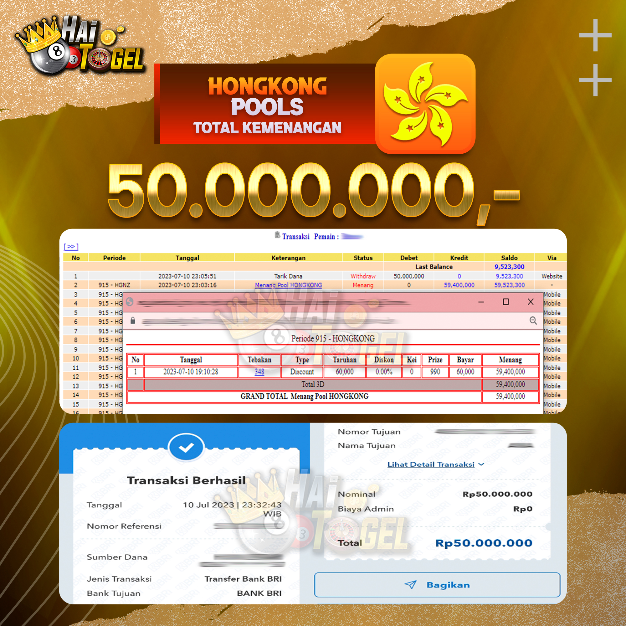 Read more about the article BUKTI TOGEL HAITOGEL JACKPOT HONGKONG : RP. 50.000.000