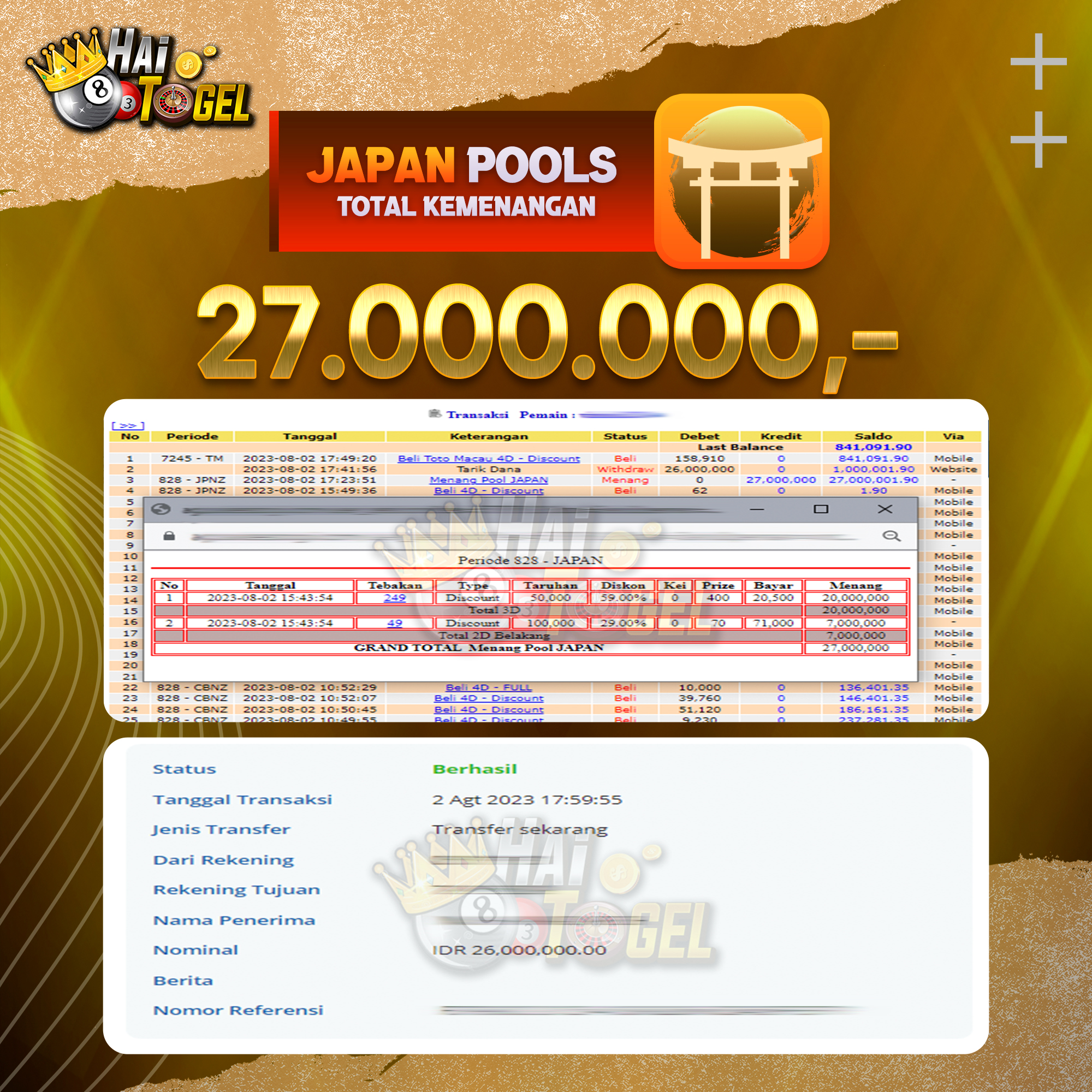 You are currently viewing BUKTI TOGEL HAITOGEL JACKPOT JAPAN : RP. 27.000.000