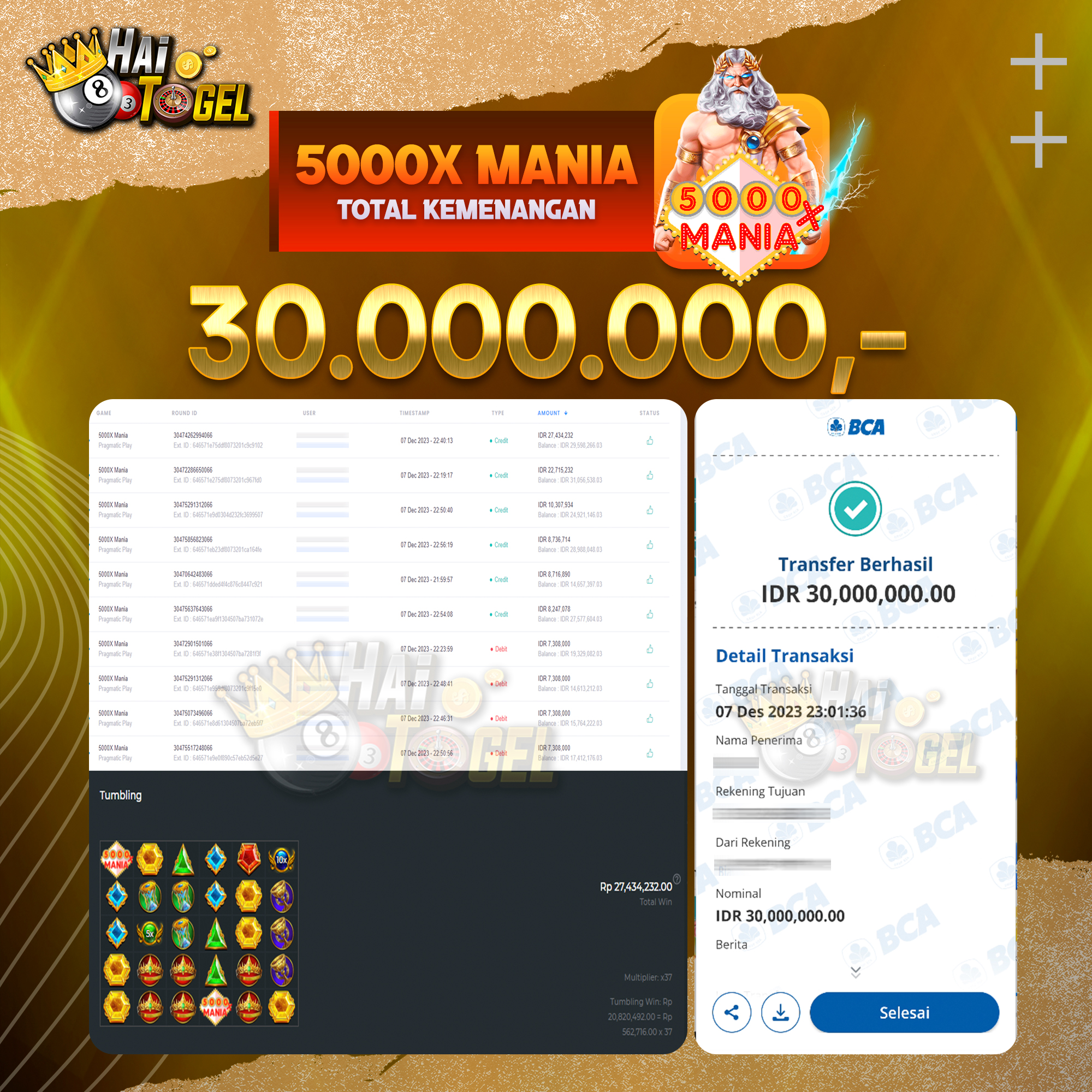 You are currently viewing BUKTI JACKPOT HAITOGEL SLOT : SLOT 5000X MANIA RP. 30.000.000