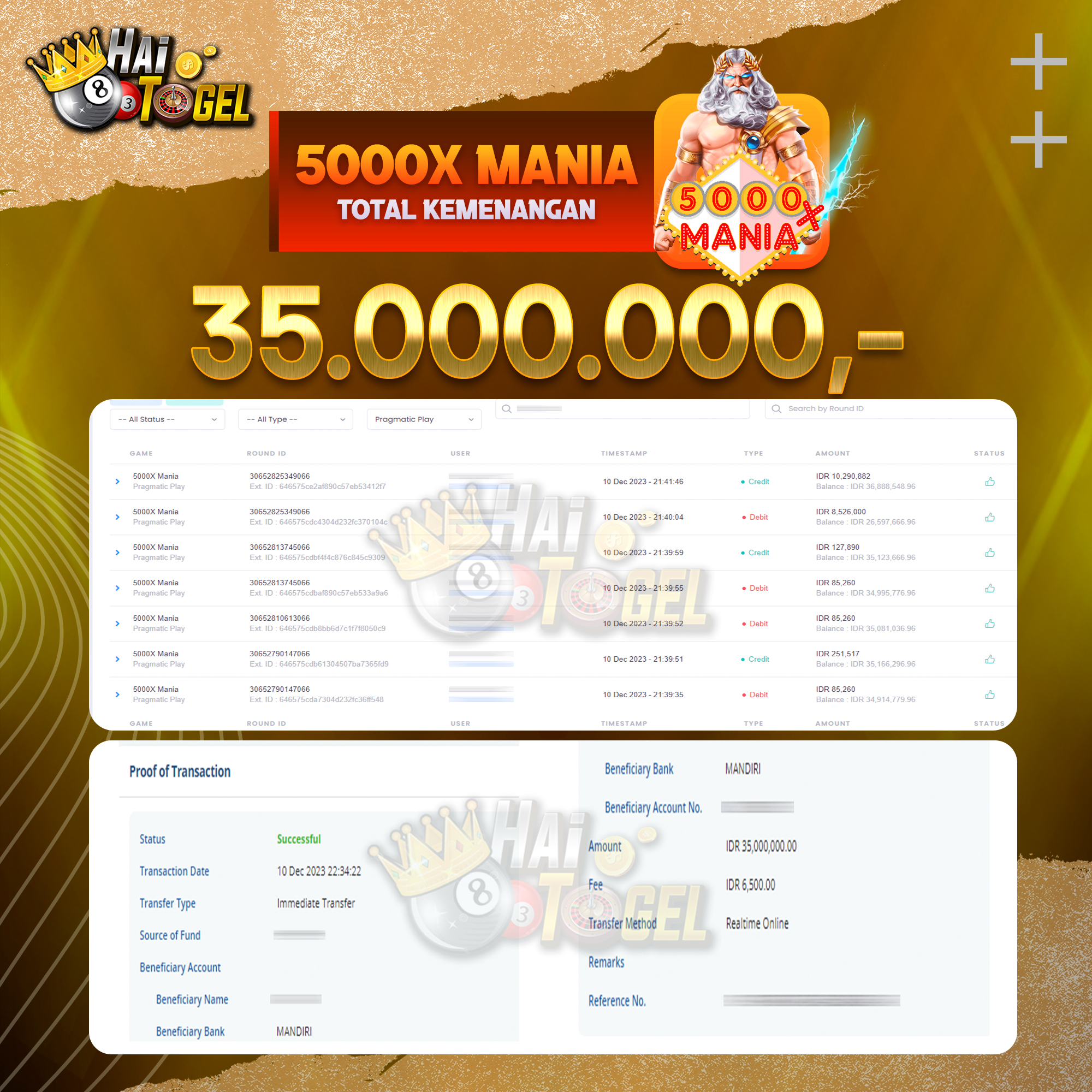 Read more about the article BUKTI JACKPOT HAITOGEL SLOT : SLOT 5000X MANIA RP. 35.000.000