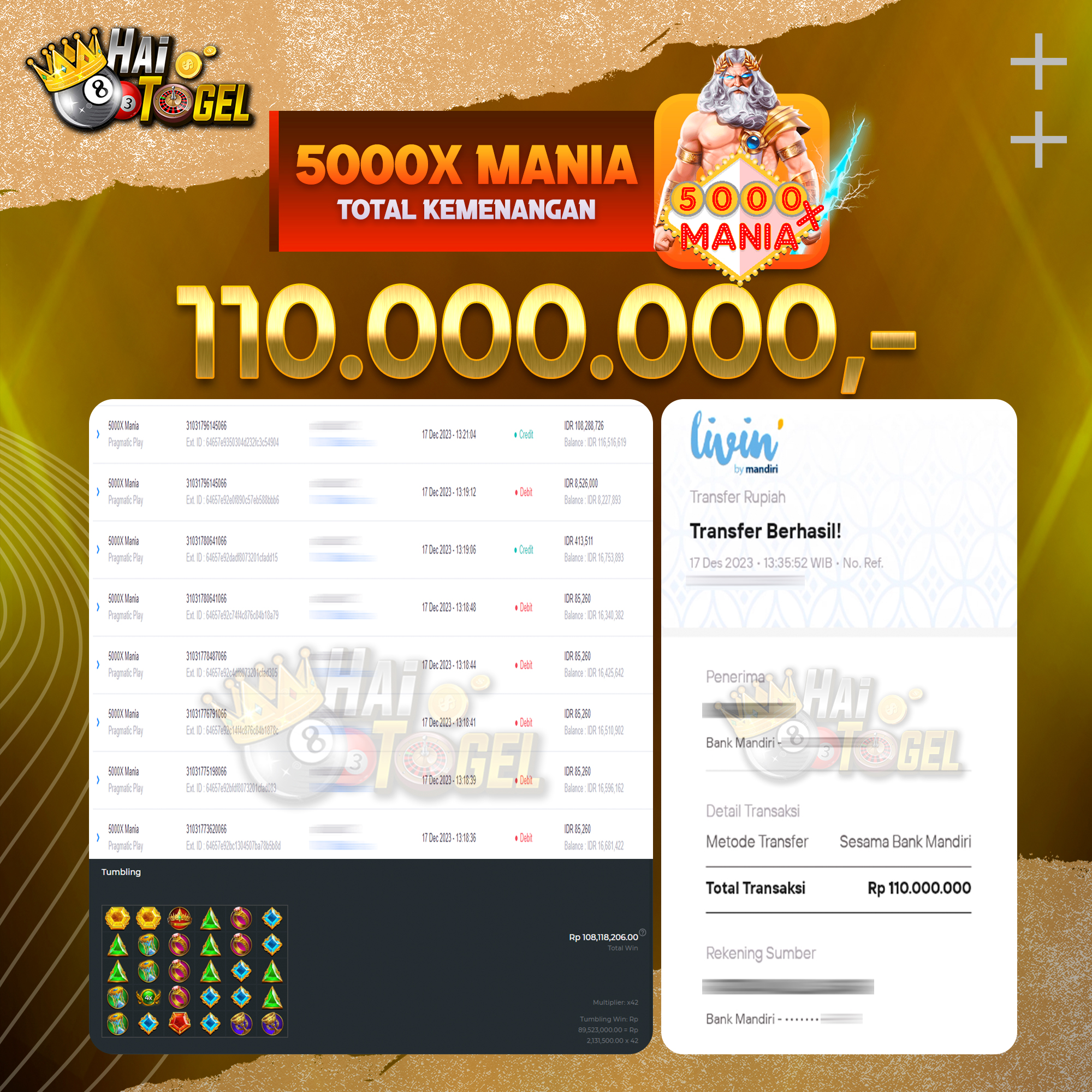 You are currently viewing BUKTI JACKPOT HAITOGEL SLOT : SLOT 5000X MANIA RP. 110.000.000