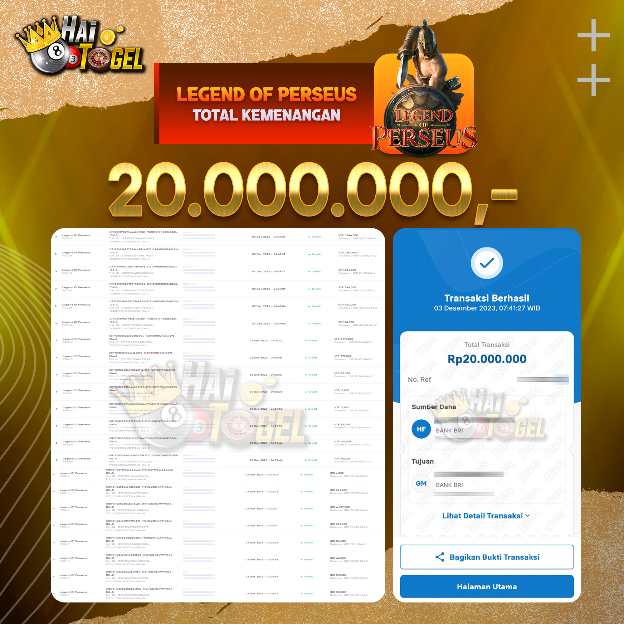 Read more about the article BUKTI JACKPOT HAITOGEL SLOT : SLOT LEGEND OF PERSEUS RP. 20.000.000