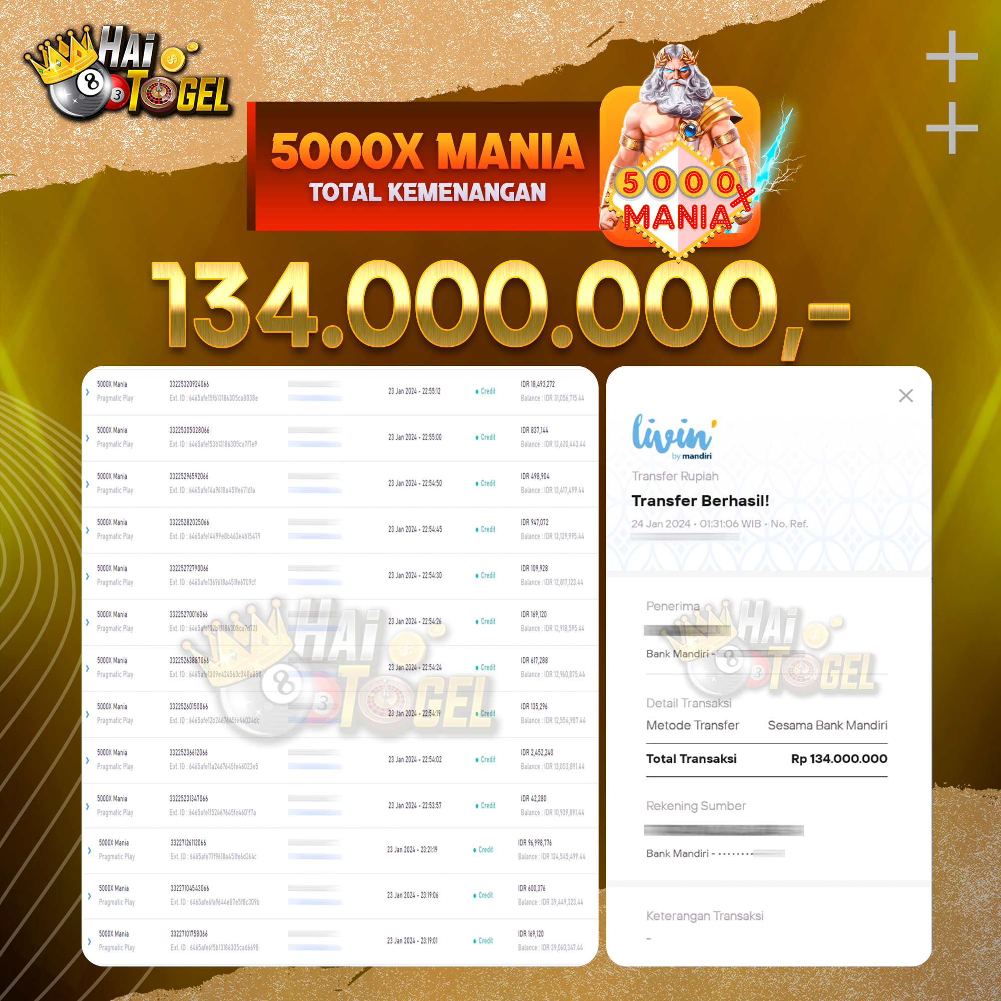 You are currently viewing BUKTI JACKPOT HAITOGEL SLOT : SLOT 5000X MANIA RP. 134.000.000