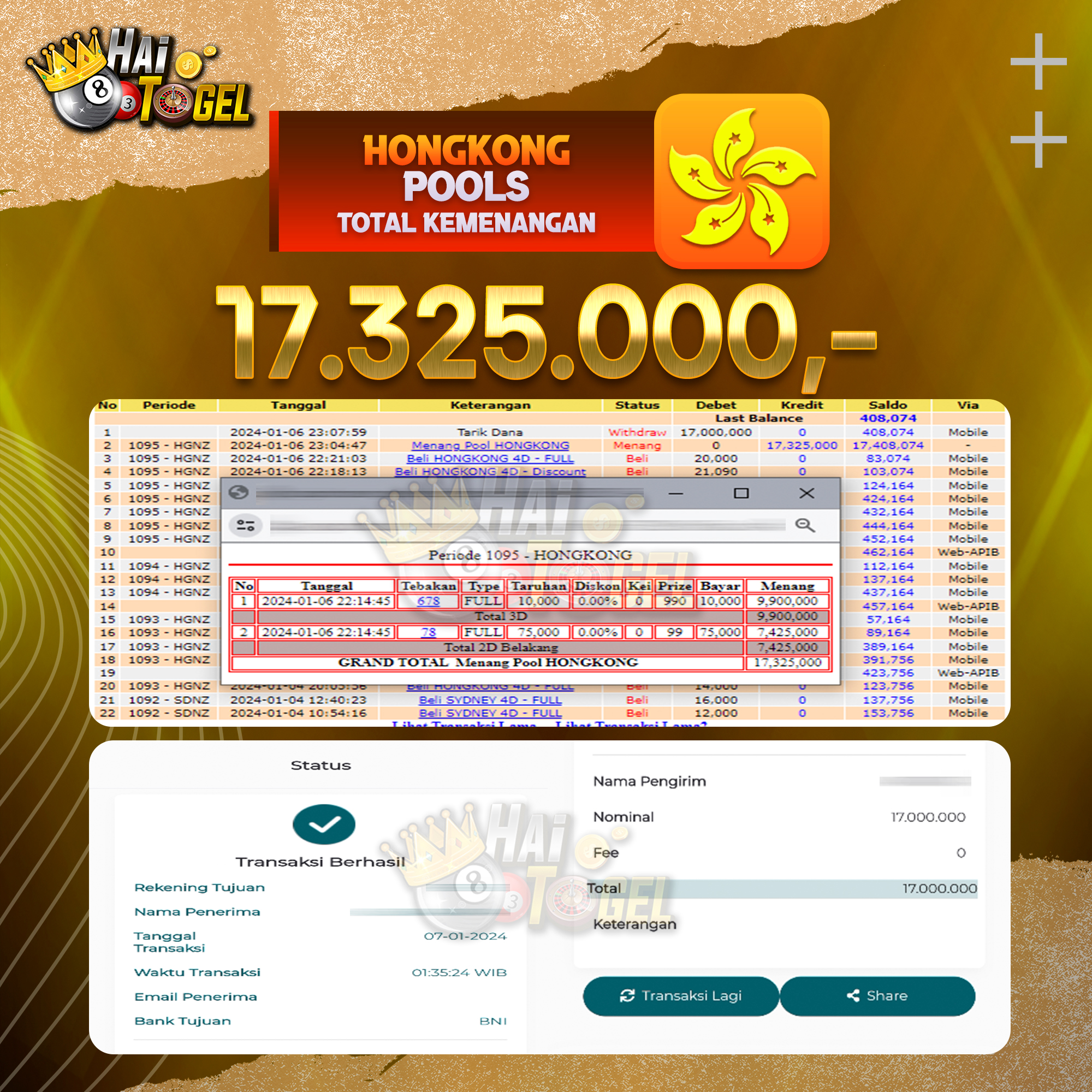 You are currently viewing BUKTI JACKPOT HAITOGEL TOGEL : HONGKONG SEBESAR : RP. 17.325.000