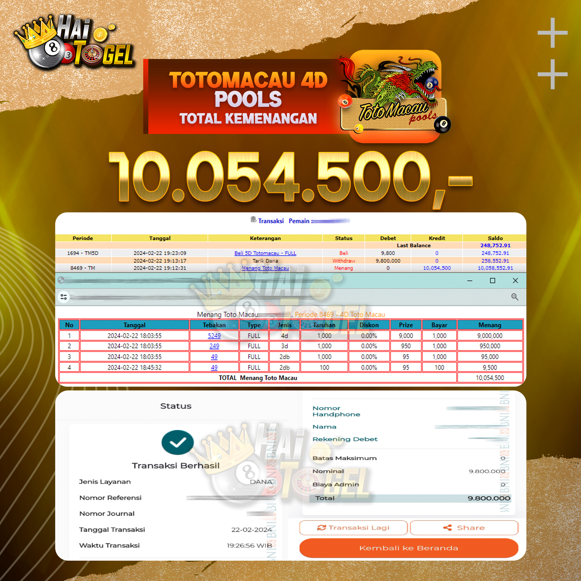 Read more about the article BUKTI JACKPOT HAITOGEL PASARAN TOTOMACAU4D RP. 10.054.500