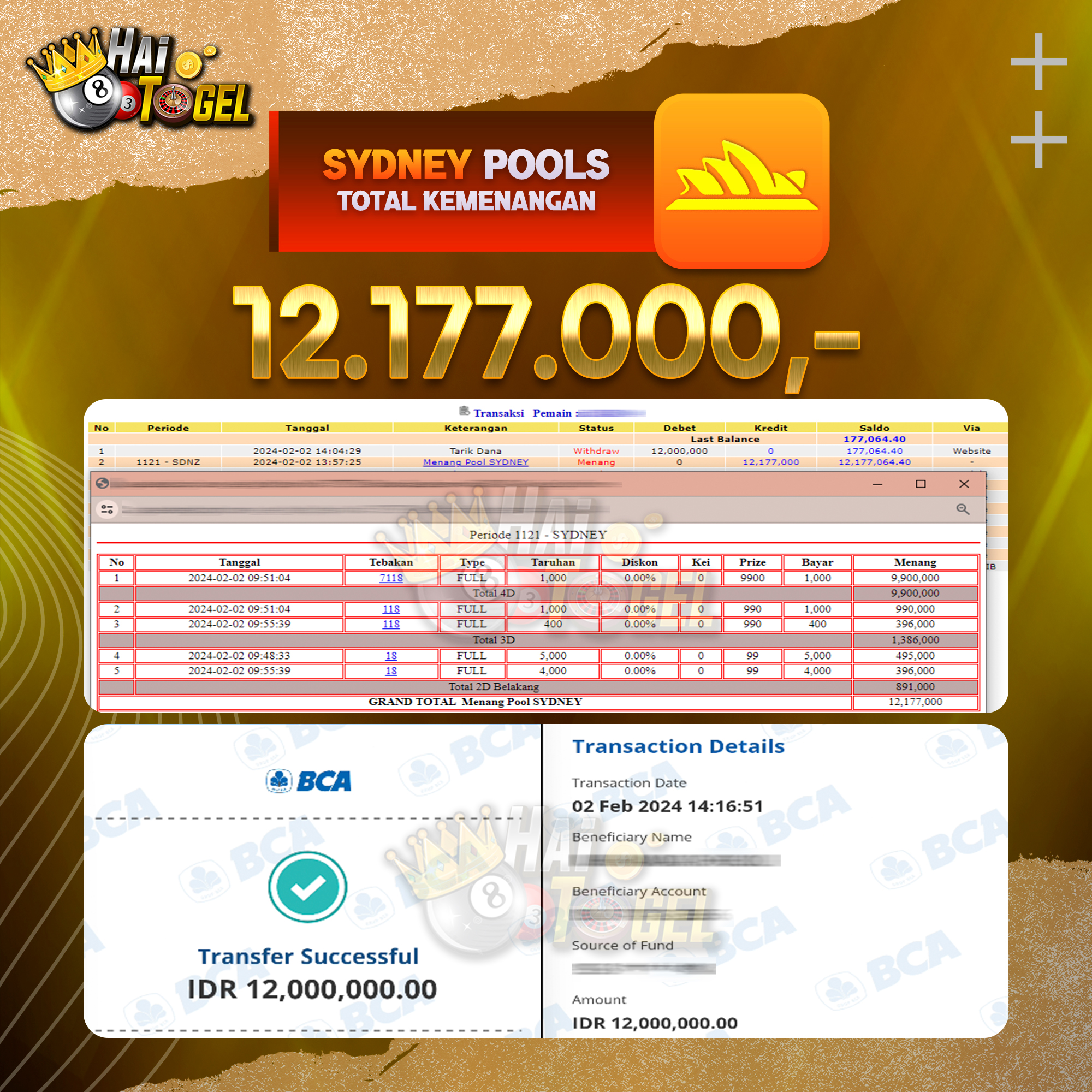 Read more about the article BUKTI PEMBAYARAN HAITOGEL TOGEL SYDNEY RP. 12.177.000