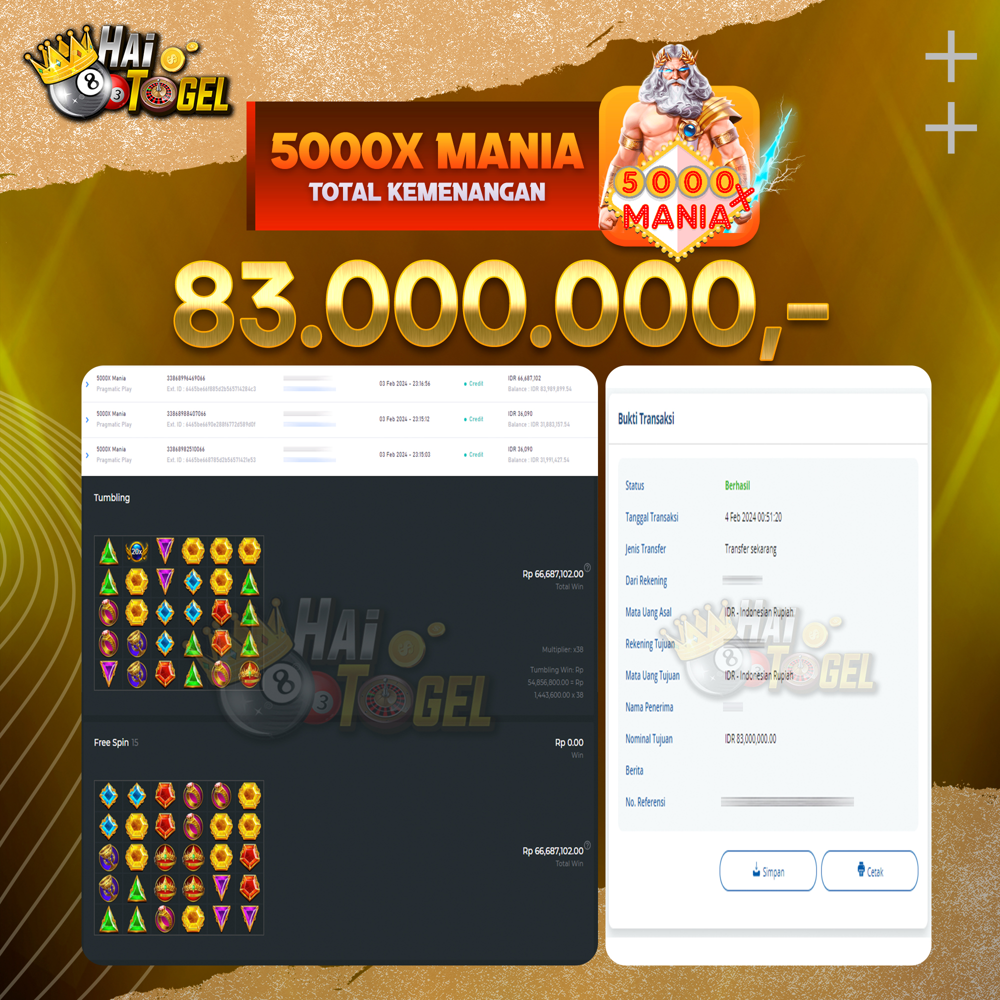 Read more about the article BUKTI JACKPOT HAITOGEL SLOT : SLOT 5000X MANIA RP. 83.000.000