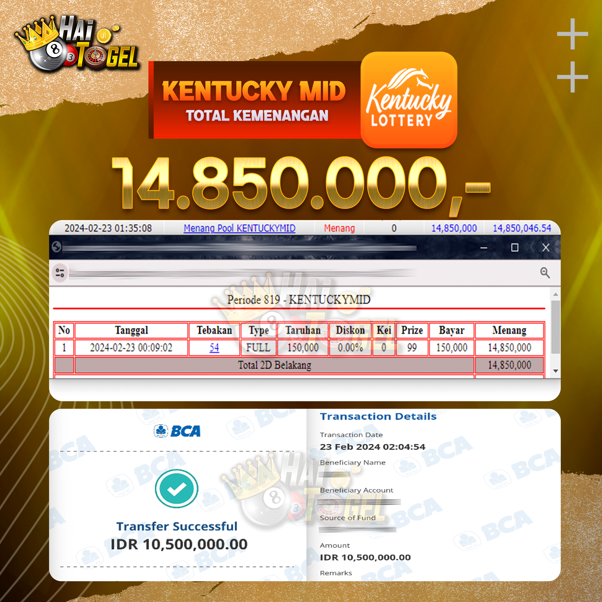 You are currently viewing BUKTI JACKPOT HAITOGEL TOGEL : KENTUCKY MID SEBESAR : RP. 14.850.000