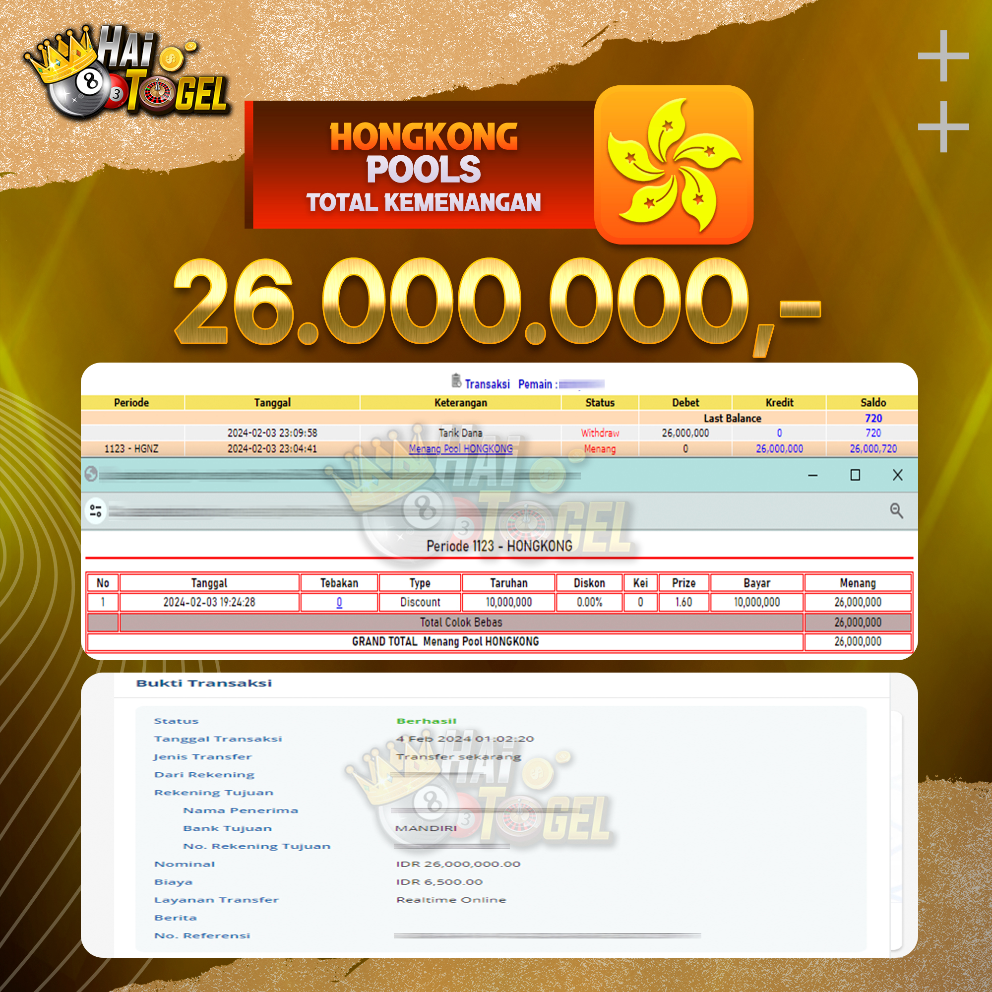 You are currently viewing BUKTI JACKPOT HAITOGEL TOGEL : HONGKONG SEBESAR : RP. 26.000.000