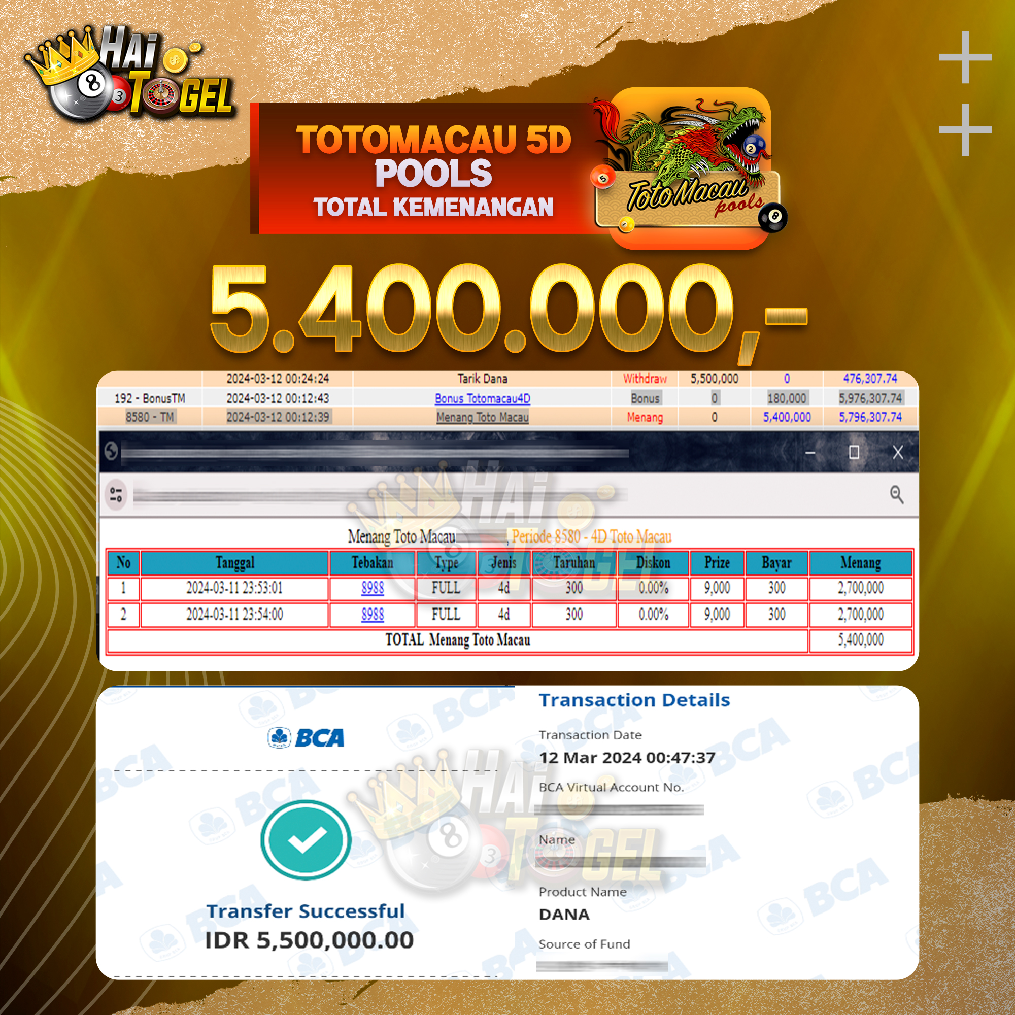 You are currently viewing BUKTI JACKPOT HAITOGEL PASARAN TOTOMACAU5D RP. 5.400.000