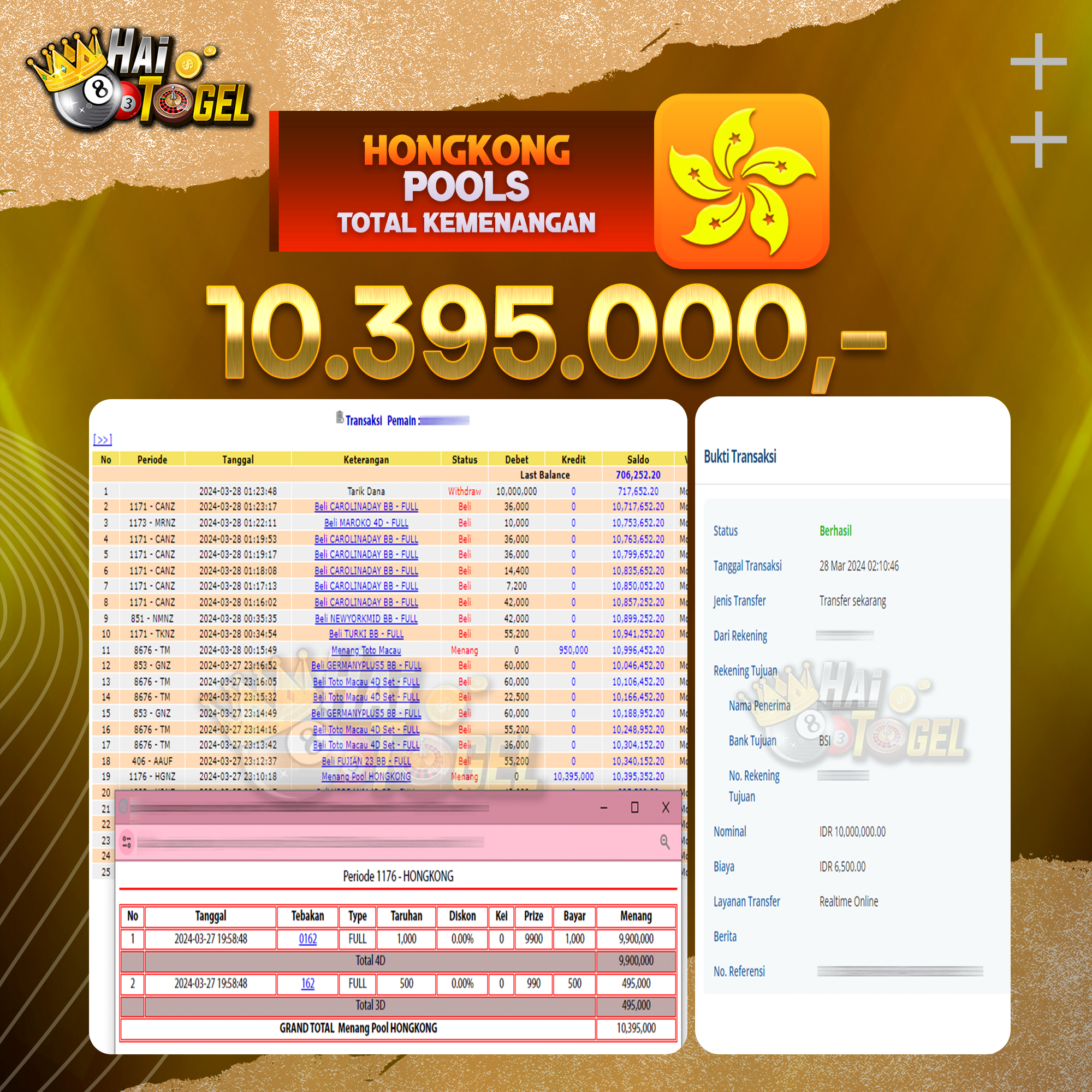 Read more about the article BUKTI JP HAITOGEL TOGEL : HONGKONG SEBESAR : RP. 10.395.000