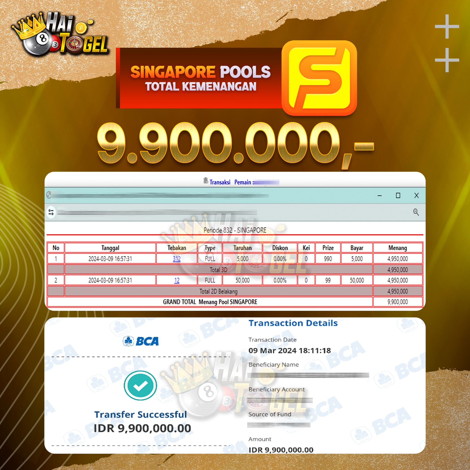 Read more about the article BUKTI KEMENANGAN HAITOGEL TOGEL : SINGAPORE SEBESAR RP. 9.900.000,-