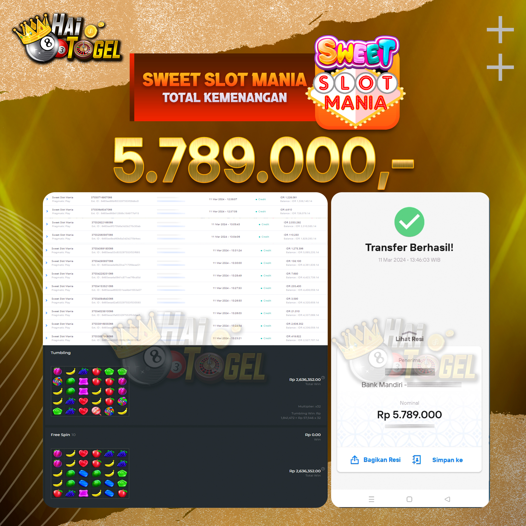 Read more about the article BUKTI KEMENANGAN HAITOGEL SLOT : SWEET SLOT MANIA RP. 5.789.000