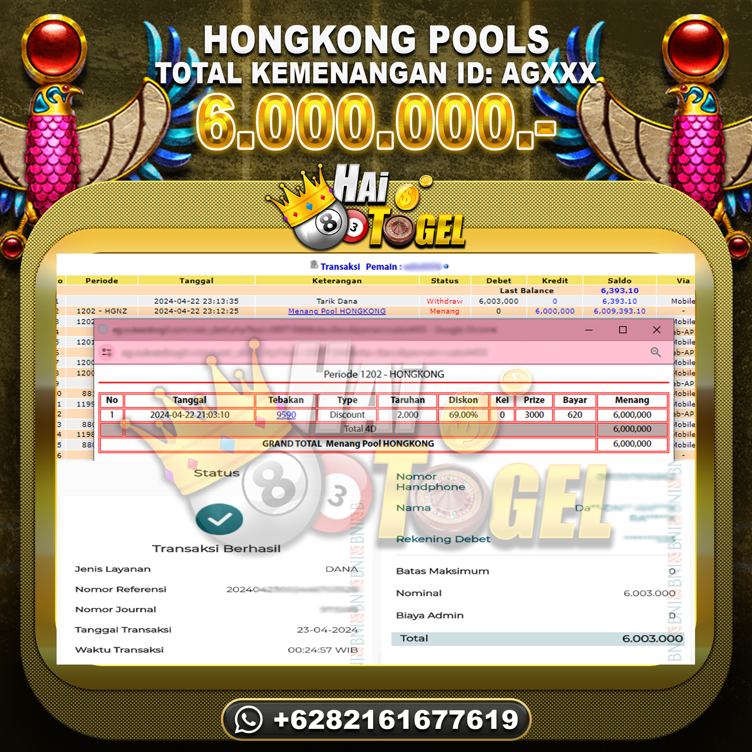 Read more about the article BUKTI JP HAITOGEL TOGEL : HONGKONG SEBESAR : RP. 6.000.000