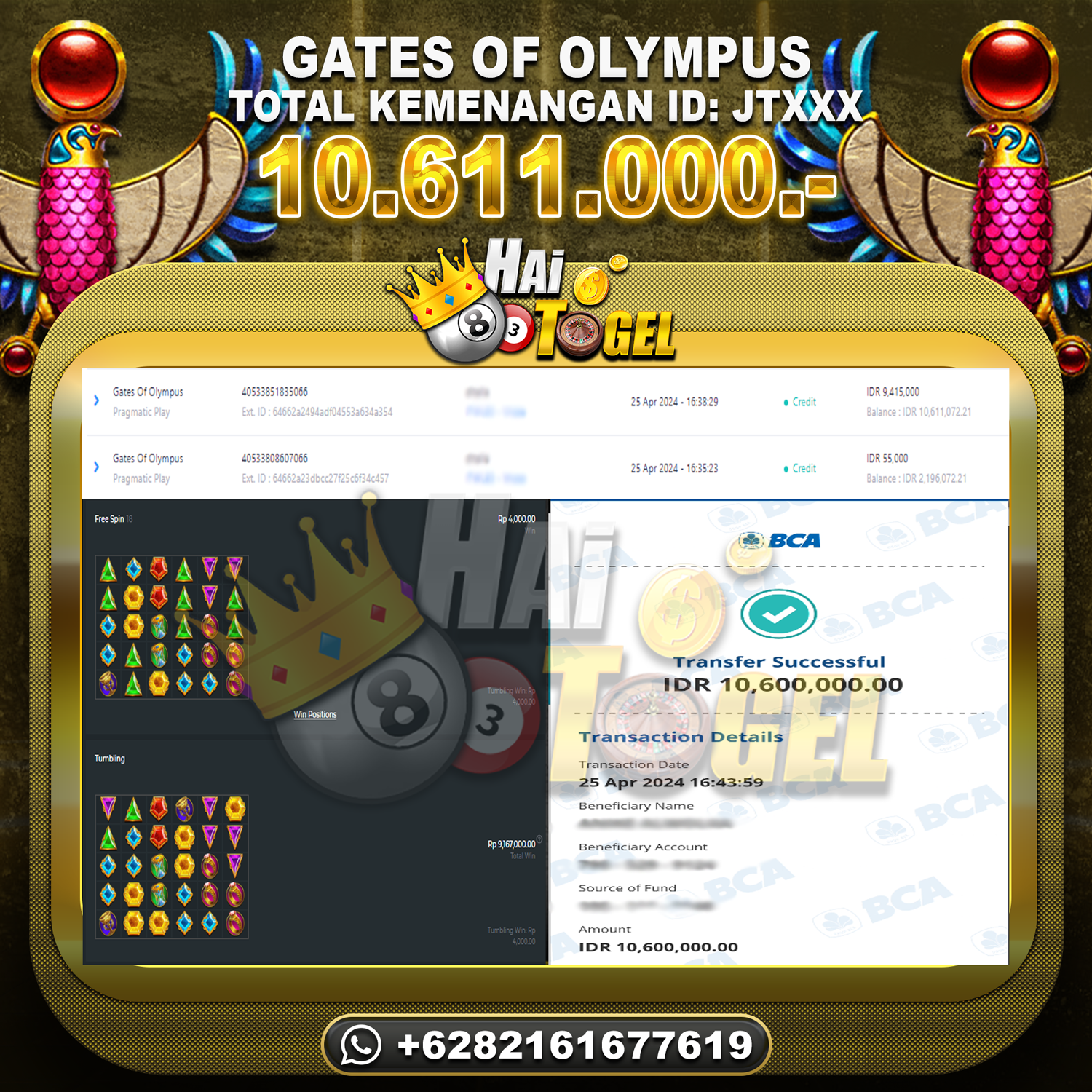 Read more about the article BUKTI KEMENANGAN SLOT HAITOGEL GATES OF OLYMPUS 1000 RP. 10.953.000