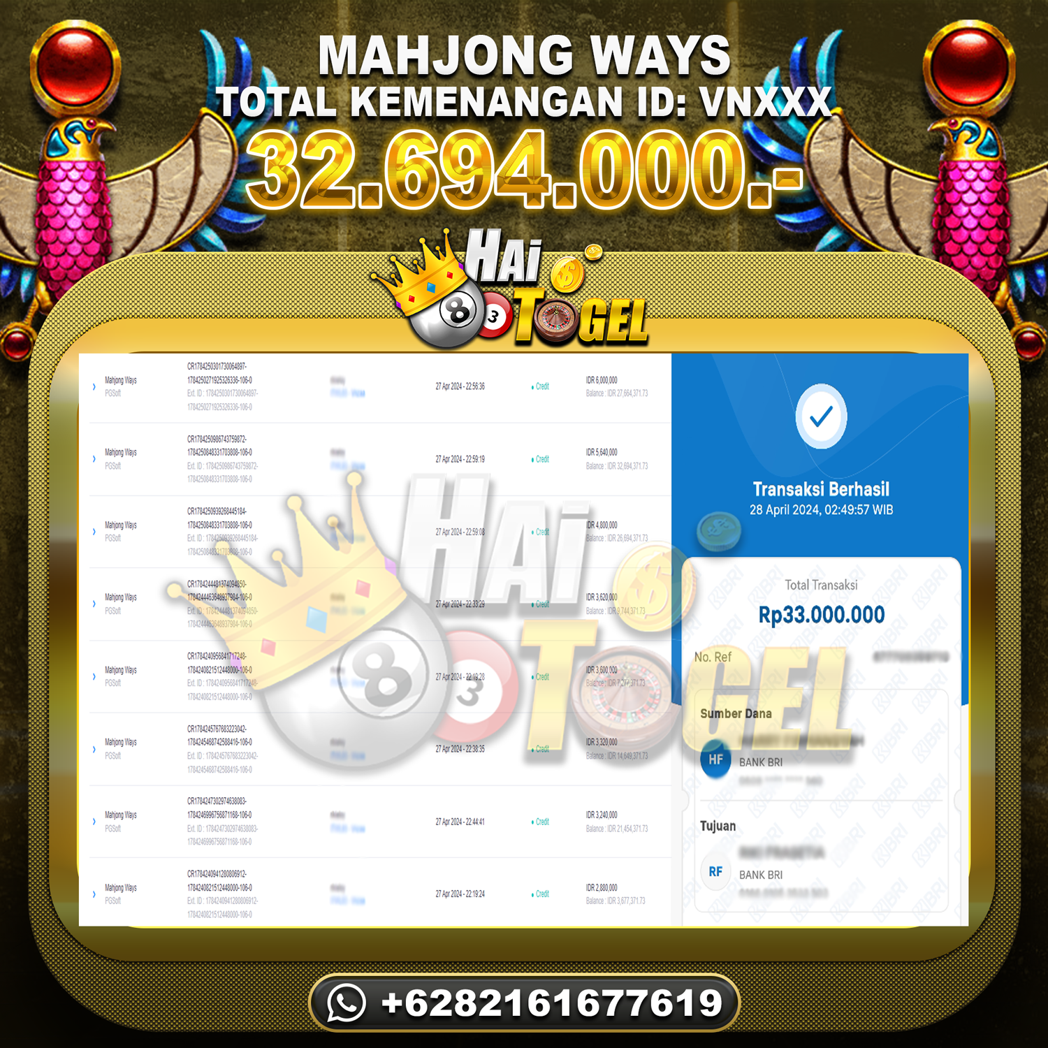 Read more about the article BUKTI JP HAITOGEL SLOT MAHJONG WAYS RP. 32.694.000