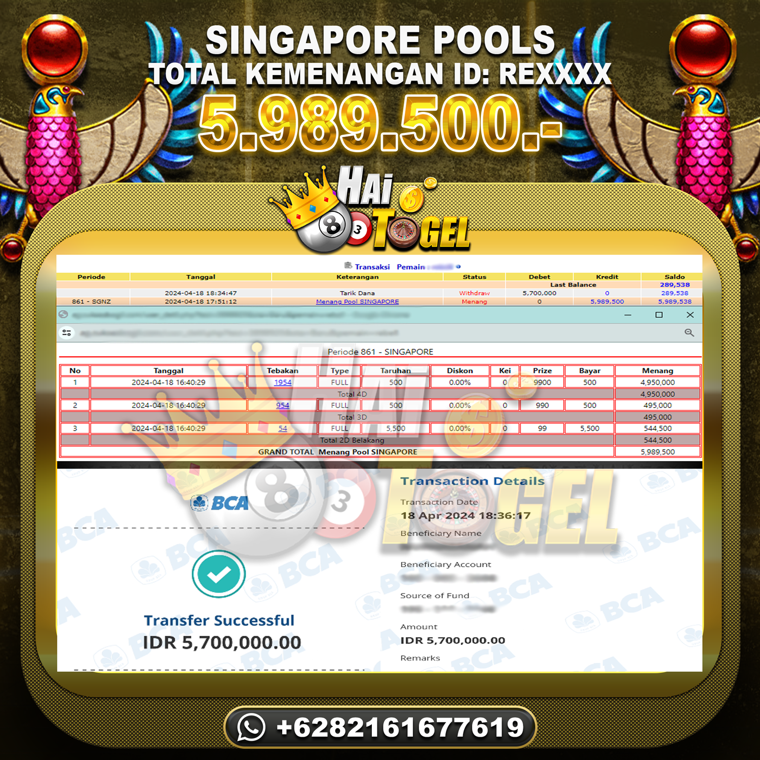 You are currently viewing BUKTI KEMENANGAN HAITOGEL TOGEL : SINGAPORE SEBESAR RP. 5.989.000,-