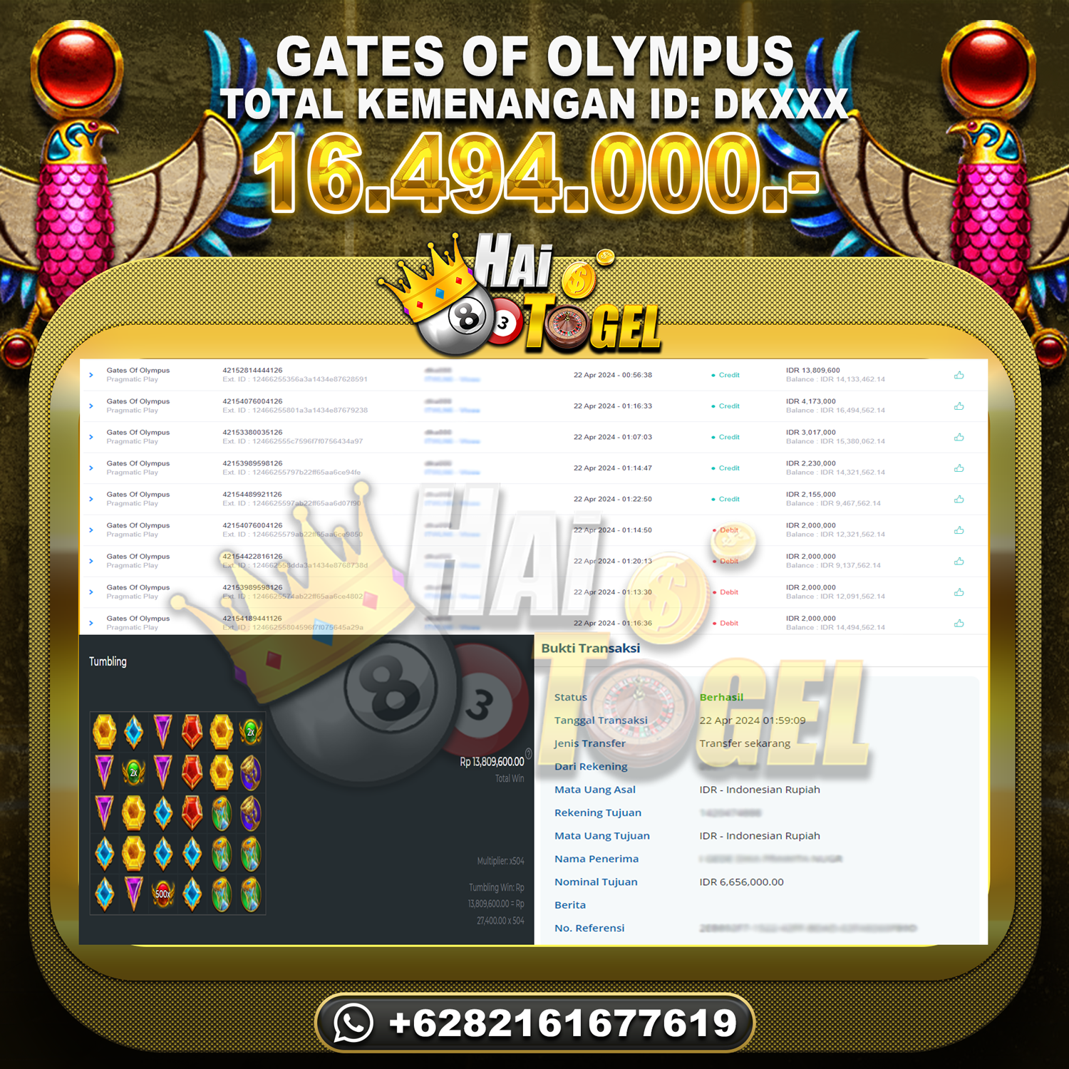 You are currently viewing BUKTI KEMENANGAN SLOT HAITOGEL GATES OF OLYMPUS RP. 16.494.000