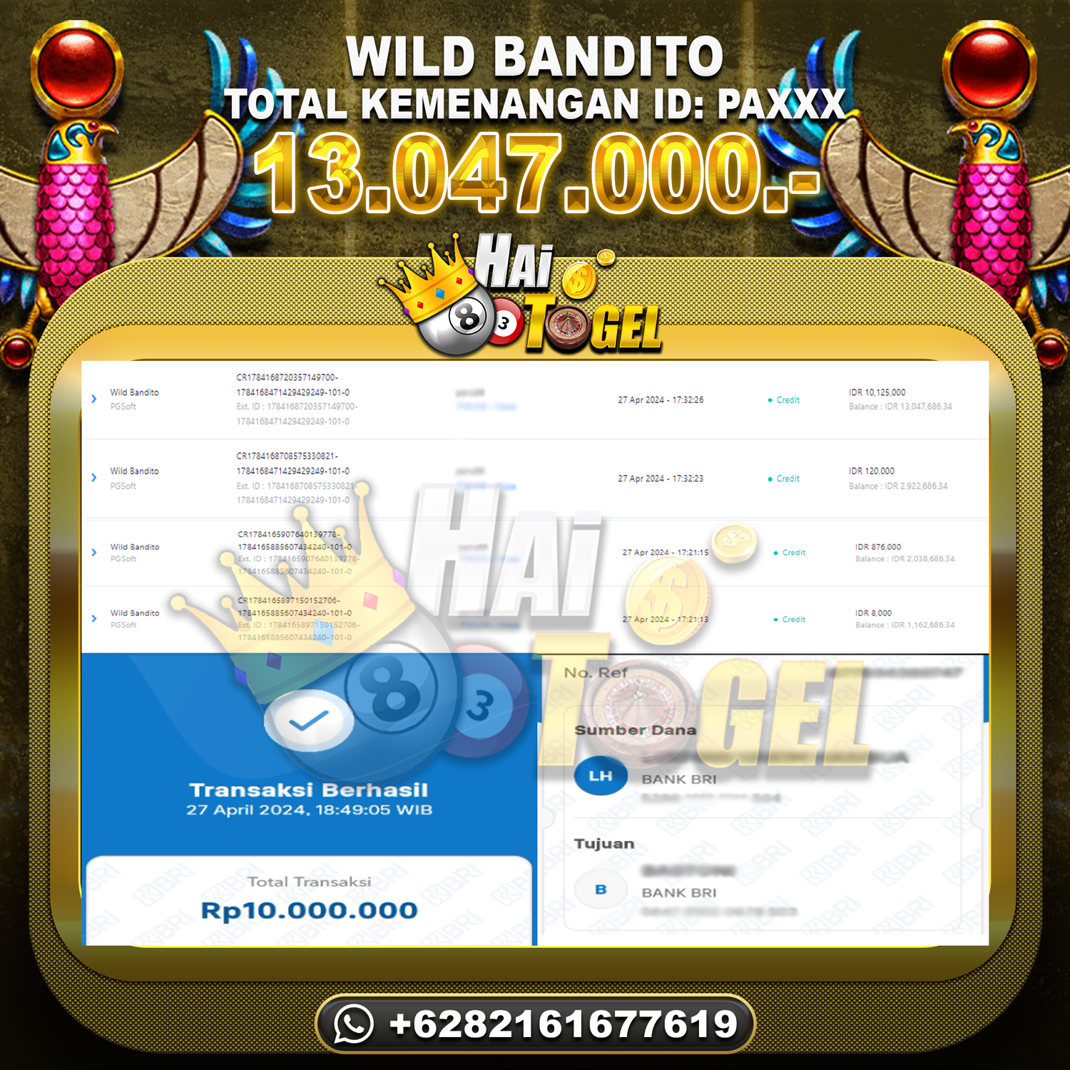 You are currently viewing BUKTI JP SLOT HAITOGEL WILD BANDITO RP. 13.047.000