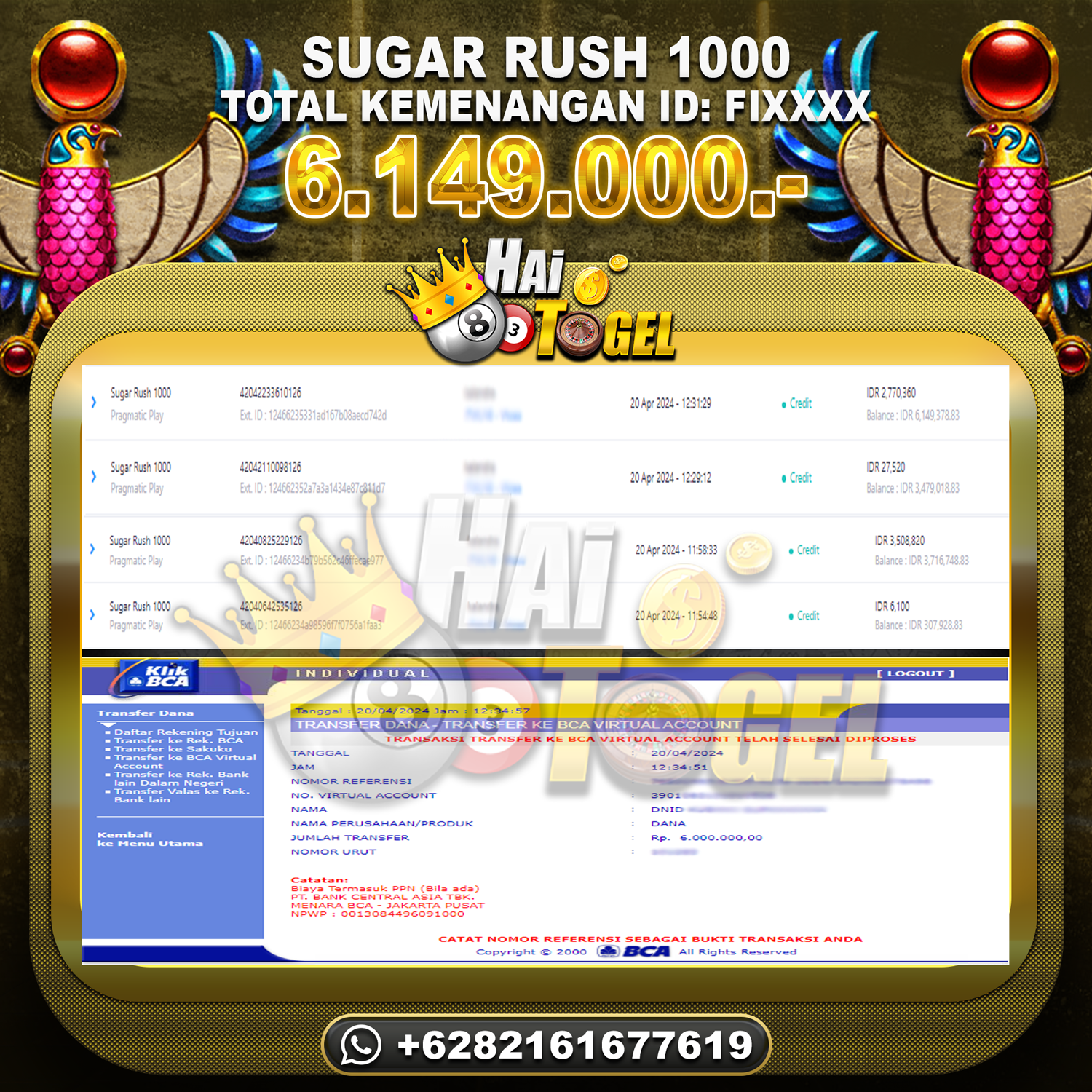 Read more about the article BUKTI KEMENANGAN HAITOGEL SLOT : SUGAR RUSH 1000 RP. 6.149.000