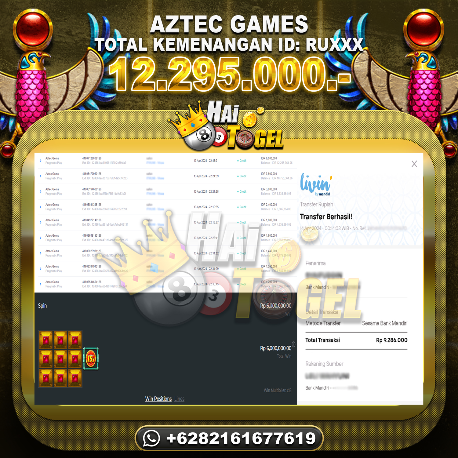 Read more about the article BUKTI JACKPOT HAITOGEL SLOT : SLOT AZTEC GAMES RP. 12.295.000