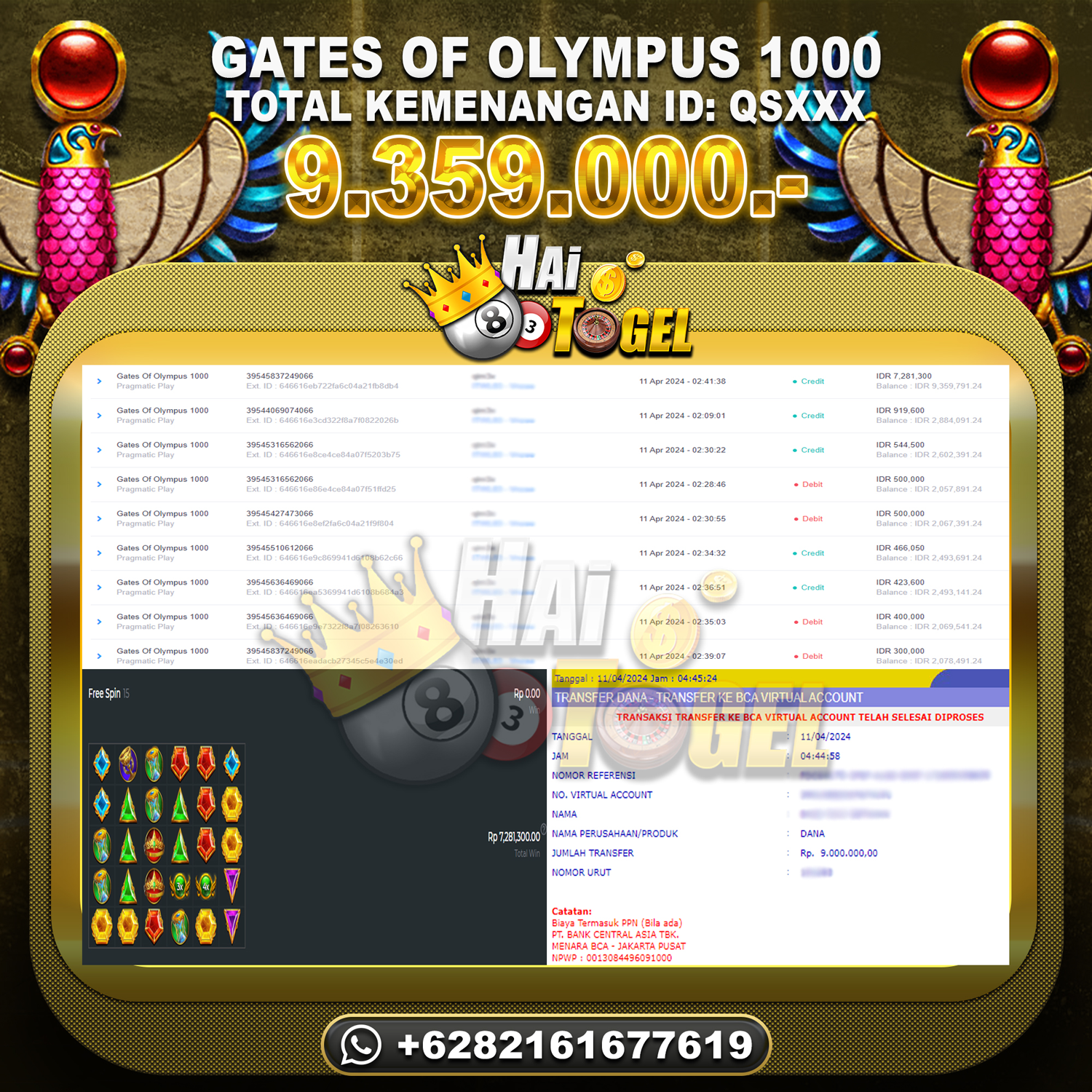 Read more about the article BUKTI KEMENANGAN SLOT HAITOGEL GATES OF OLYMPUS 1000 RP. 9.359.000