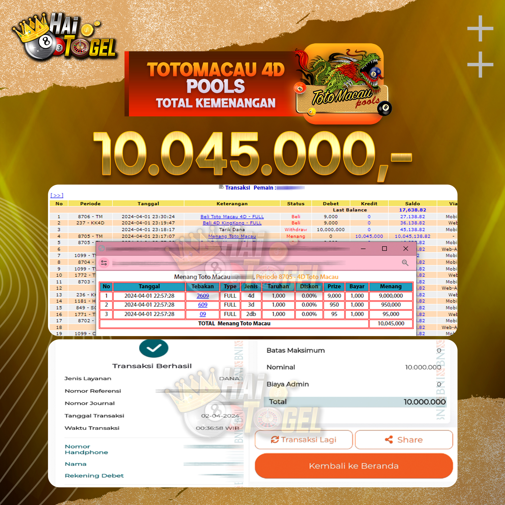 You are currently viewing BUKTI JACKPOT HAITOGEL PASARAN TOTOMACAU4D RP. 10.045.000