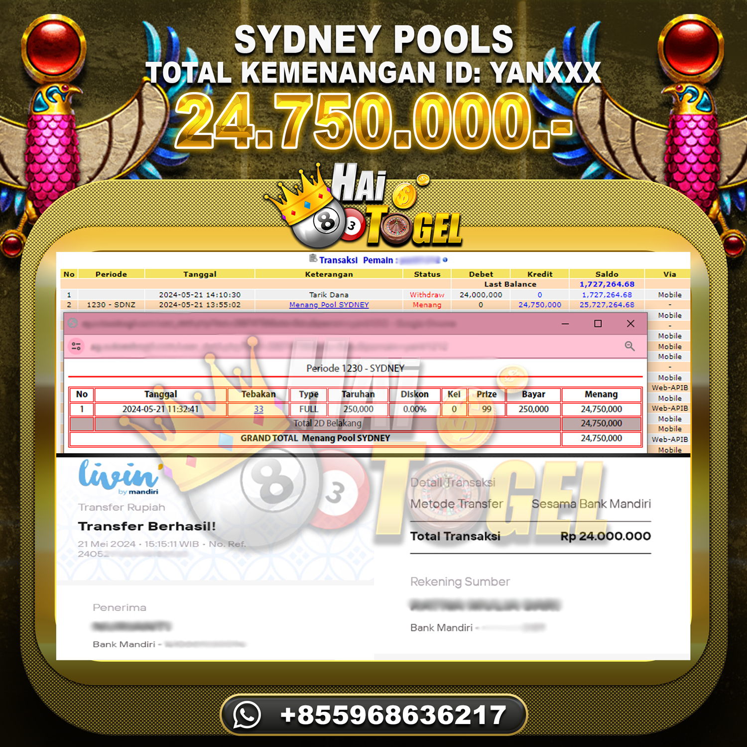 You are currently viewing BUKTI PEMBAYARAN HAITOGEL TOGEL SYDNEY RP. 24.750.000