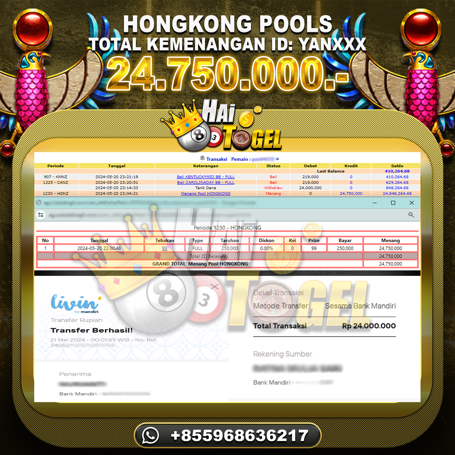 Read more about the article BUKTI JP HAITOGEL TOGEL : HONGKONG SEBESAR : RP. 24.750.000