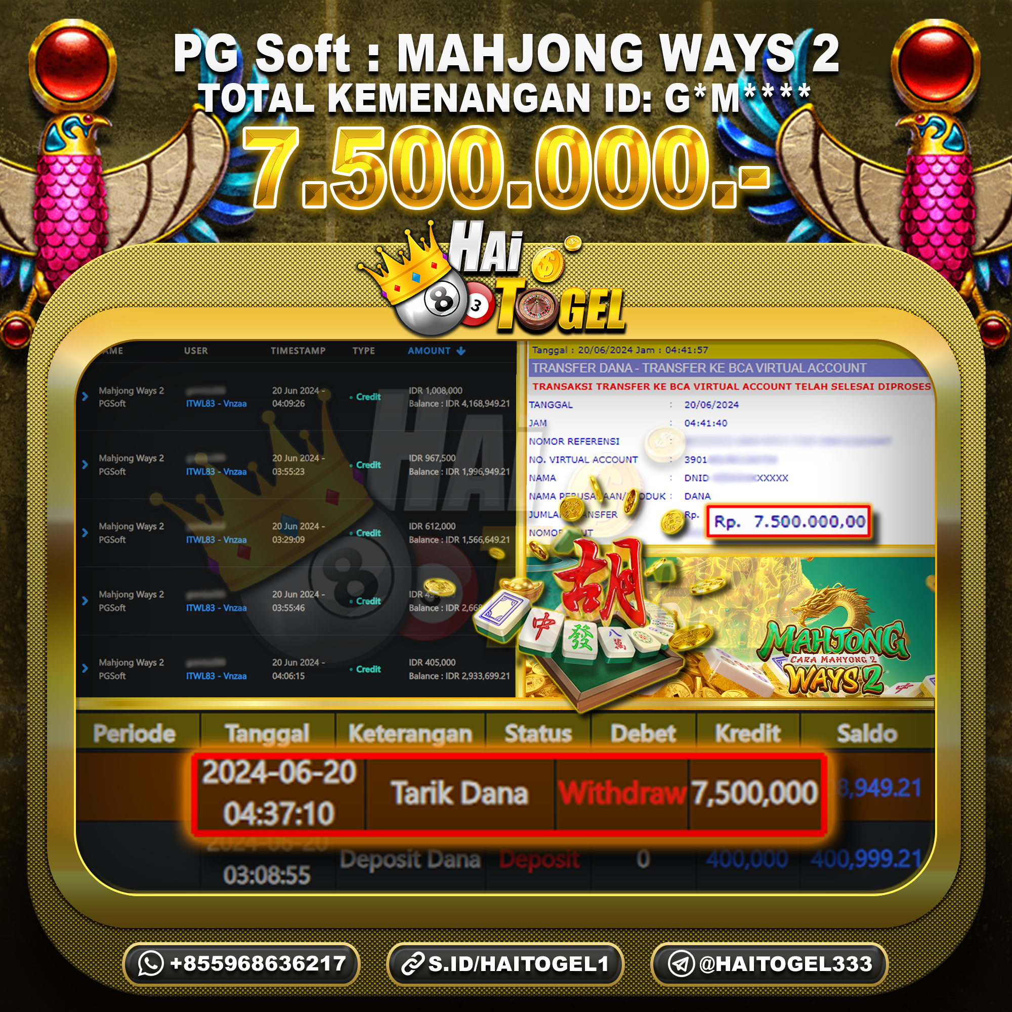 Read more about the article BUKTI JP SLOT HAITOGEL MAHJONG WAYS 2 RP. 7.500.000