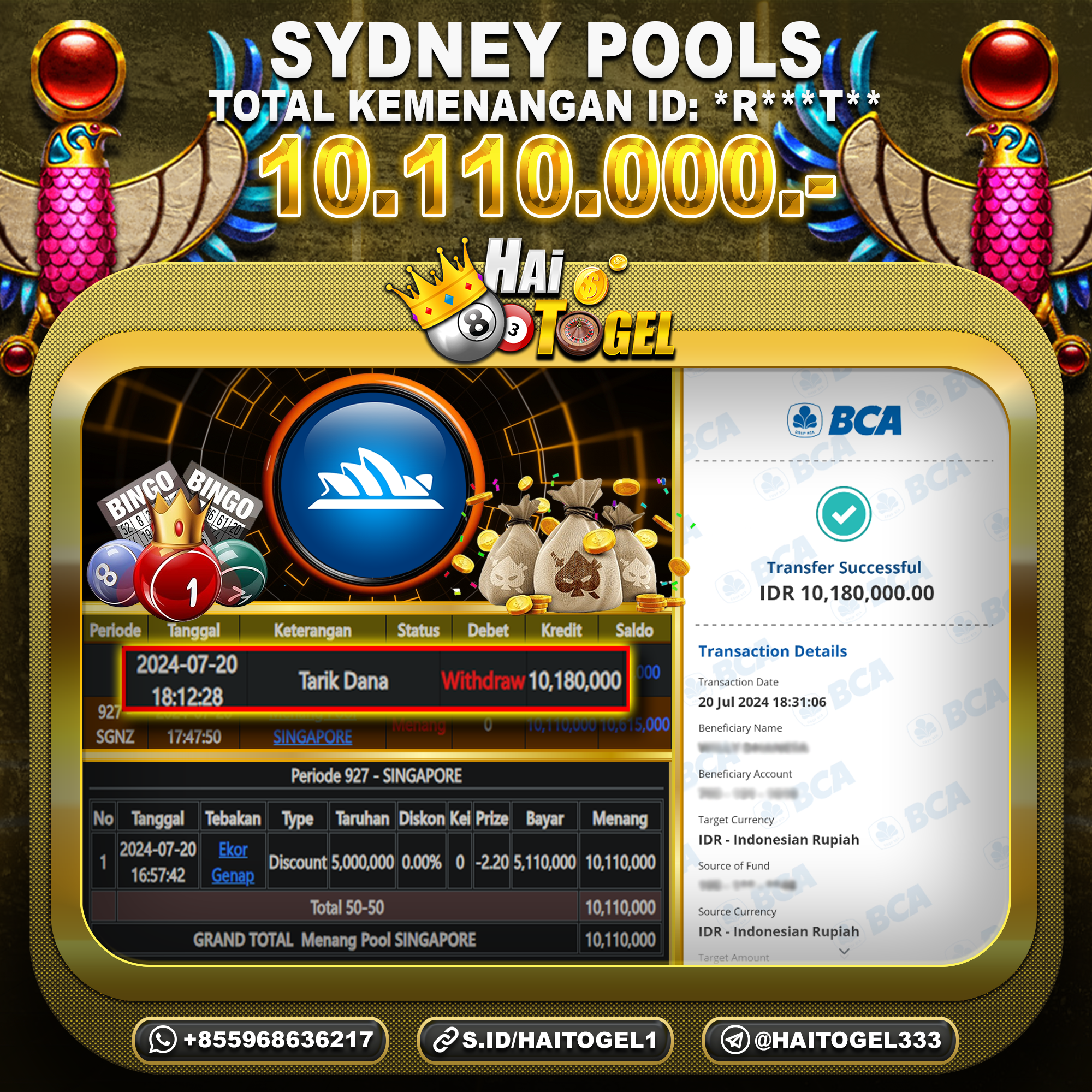 Read more about the article BUKTI PEMBAYARAN HAITOGEL TOGEL SYDNEY RP. 10.110.000