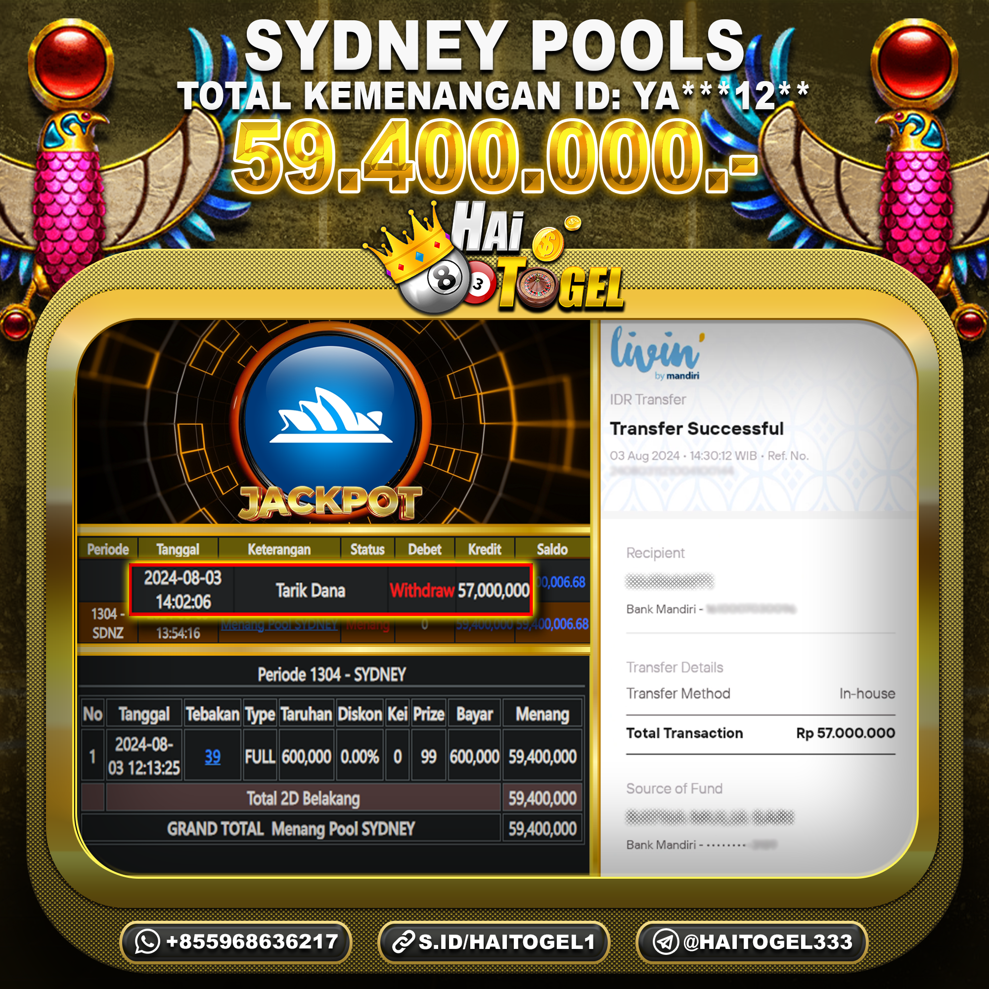 You are currently viewing BUKTI JACKPOT HAITOGEL SYDNEY  RP. 59.400.000