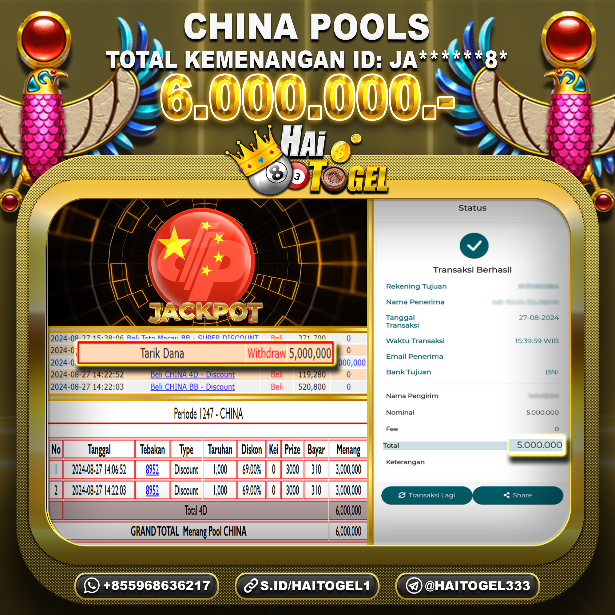 You are currently viewing BUKTI PEMBAYARAN HAITOGEL CHINA TOGEL RP. 6.000.000