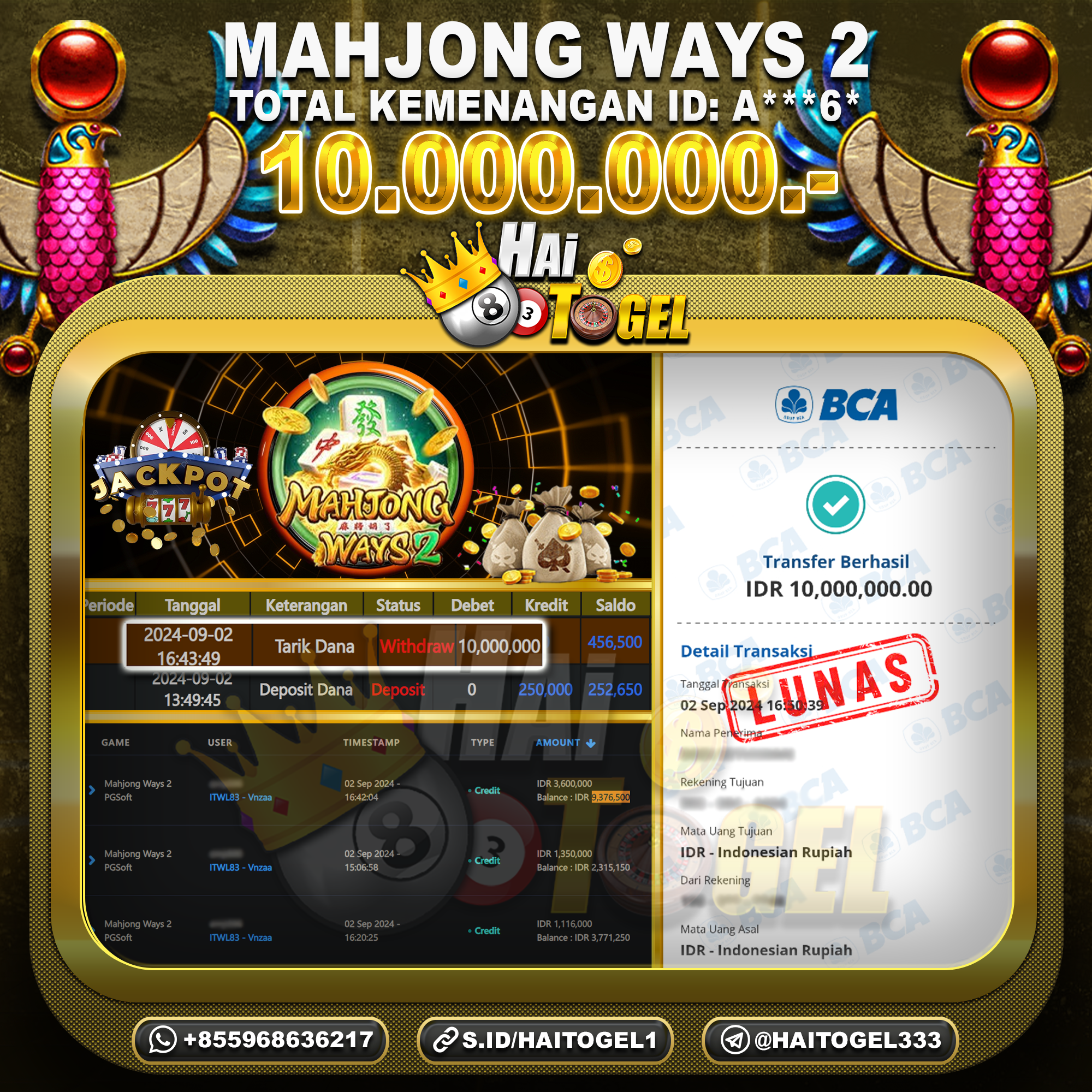 Read more about the article BUKTI PEMBAYARAN SLOT HAITOGEL MAHJONG WAYS 2 RP. 10.000.000