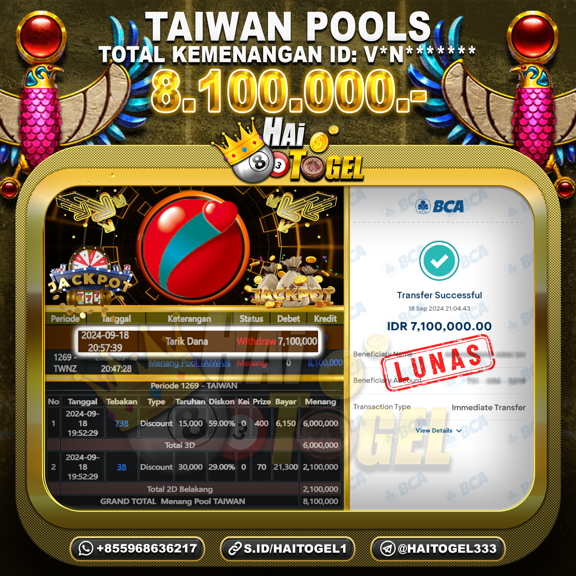 You are currently viewing GACOR BUKTI JACKPOT HAITOGEL : TAIWAN SEBESAR RP. 8.100.000