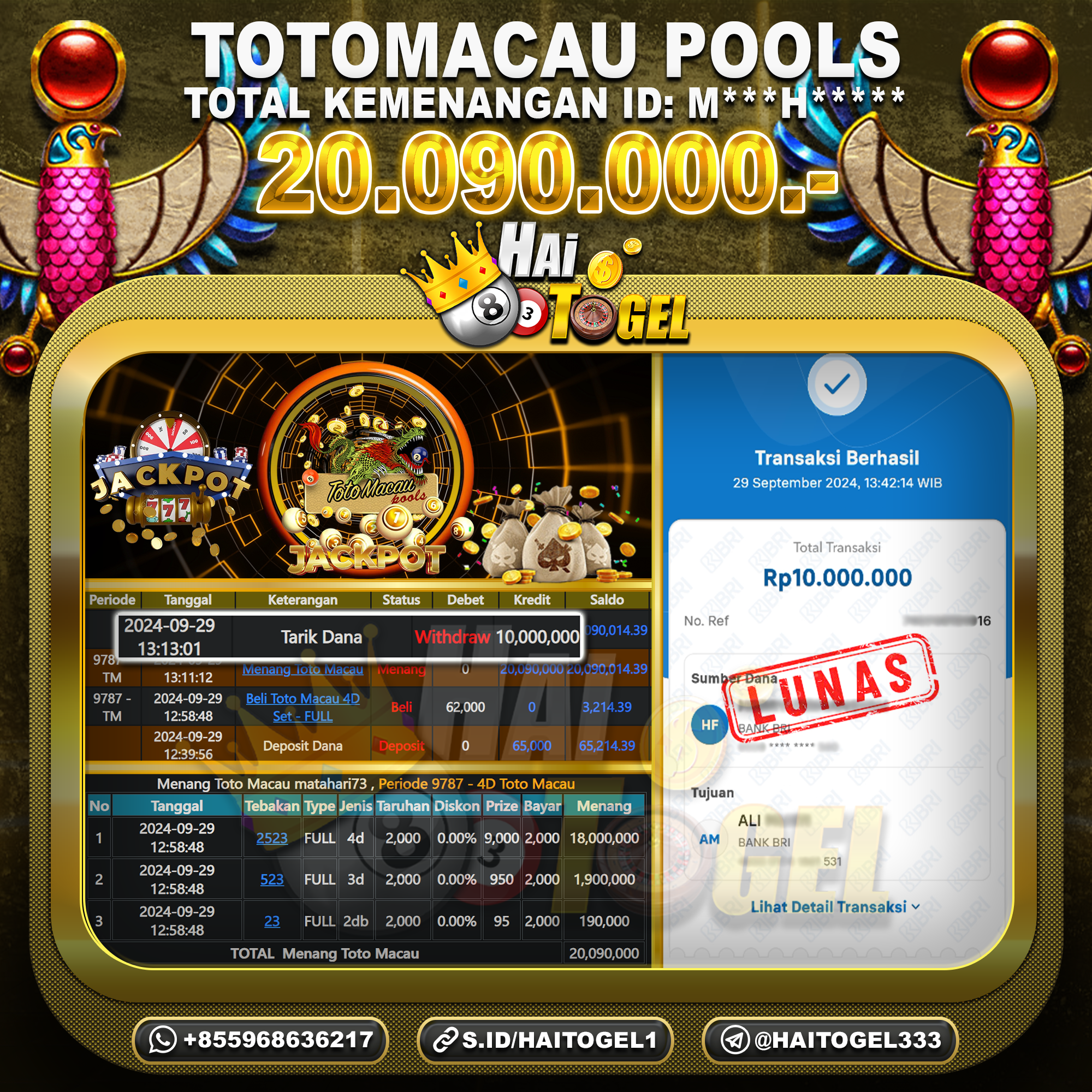 Read more about the article JP HAITOGEL PEMBAYARAN TOGEL TOTOMACAU4D RP. 20.090.000