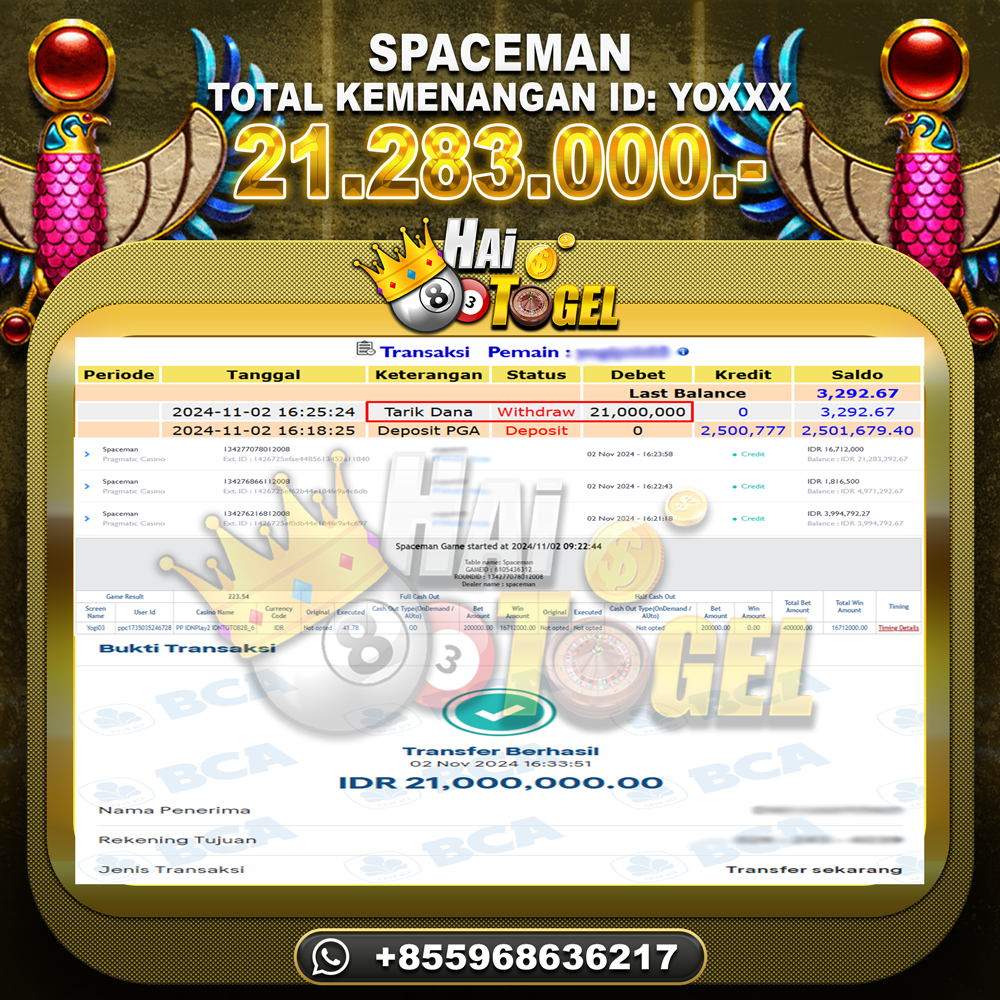 Read more about the article BUKTI HAITOGEL GACOR SLOT : SPACEMAN RP. 21.283.000