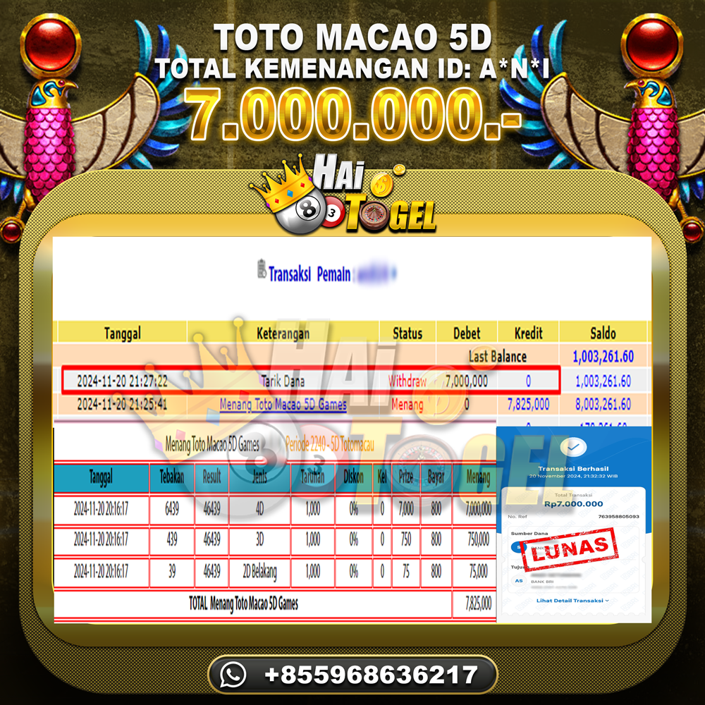 You are currently viewing BUKTI HAITOGEL KEMENANGAN JACKPOT PASARAN TOTOMACAU5D RP. 7.000.000