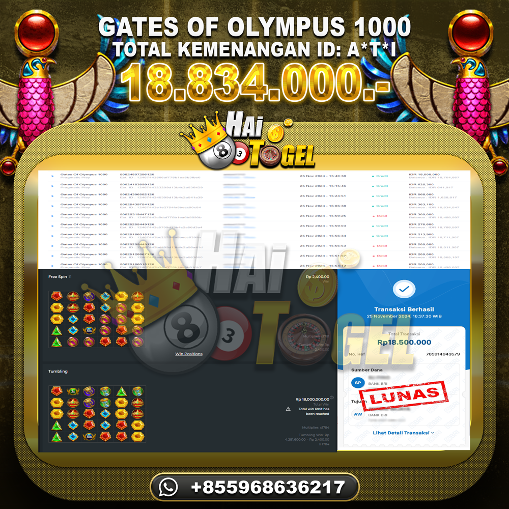 Read more about the article PEMBAYARAN BUKTI SLOT JP GATES OF OLYMPUS 1000 RP. 18.834.000