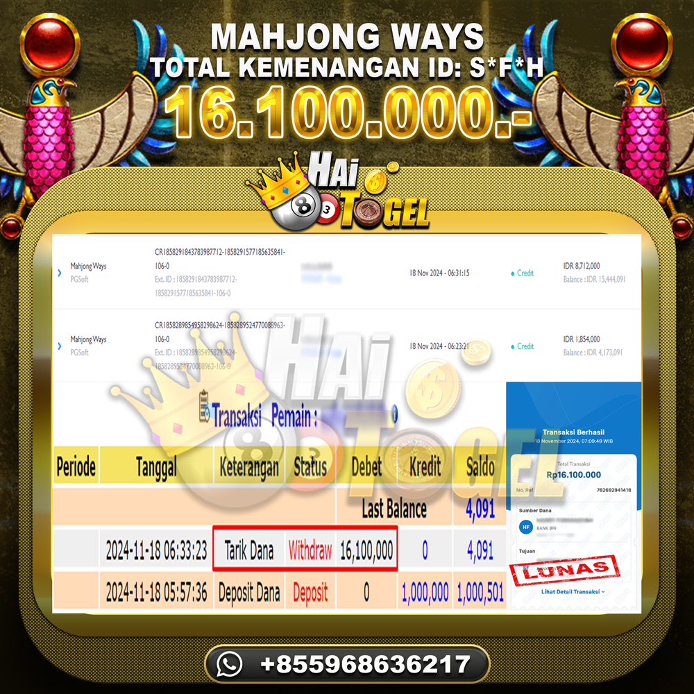 Read more about the article GACOR PEMBAYARAN SLOT HAITOGEL MAHJONG WAYS RP. 16.100.000