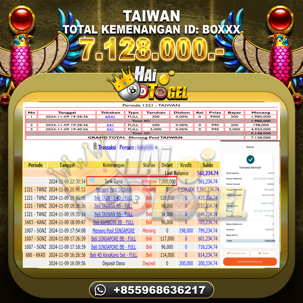 Read more about the article GACOR JACKPOT BUKTI HAITOGEL : TAIWAN SEBESAR RP. 7.128.000