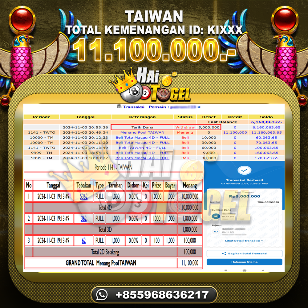 Read more about the article JACKPOT GACOR BUKTI HAITOGEL : TAIWAN SEBESAR RP. 11.100.000