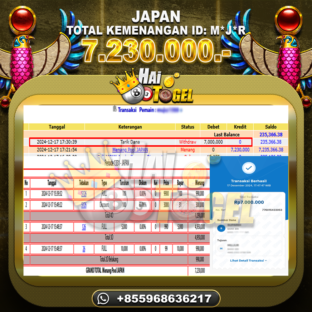 Read more about the article BUKTI JP TOGEL HAITOGEL : JAPAN RP. 7.230.000