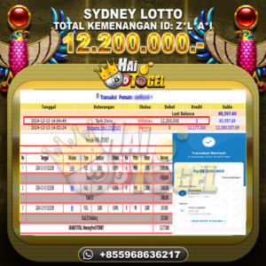 Read more about the article HAITOGEL BUKTI GACOR JACKPOT : SYDNEY LOTTO RP. 12.200.000