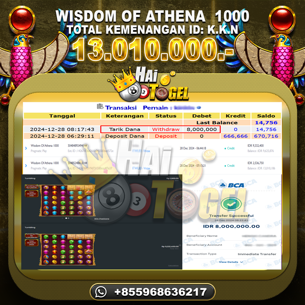 Read more about the article JP HAITOGEL KEMENANGAN SLOT : WISDOM OF ATHENA RP. 13.010.000