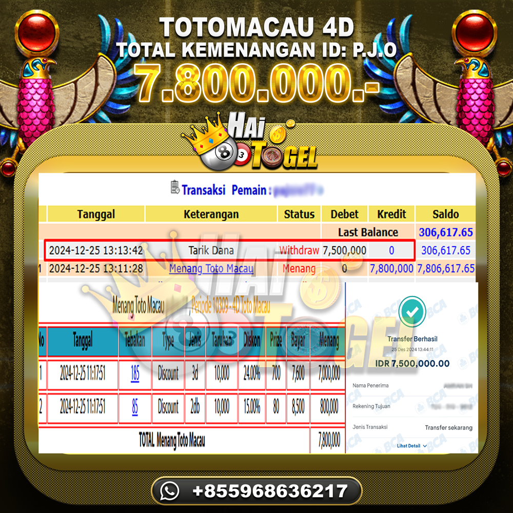 Read more about the article BUKTI MAXWIN JP HAITOGEL : TOTOMACAU4D RP. 7.800.000