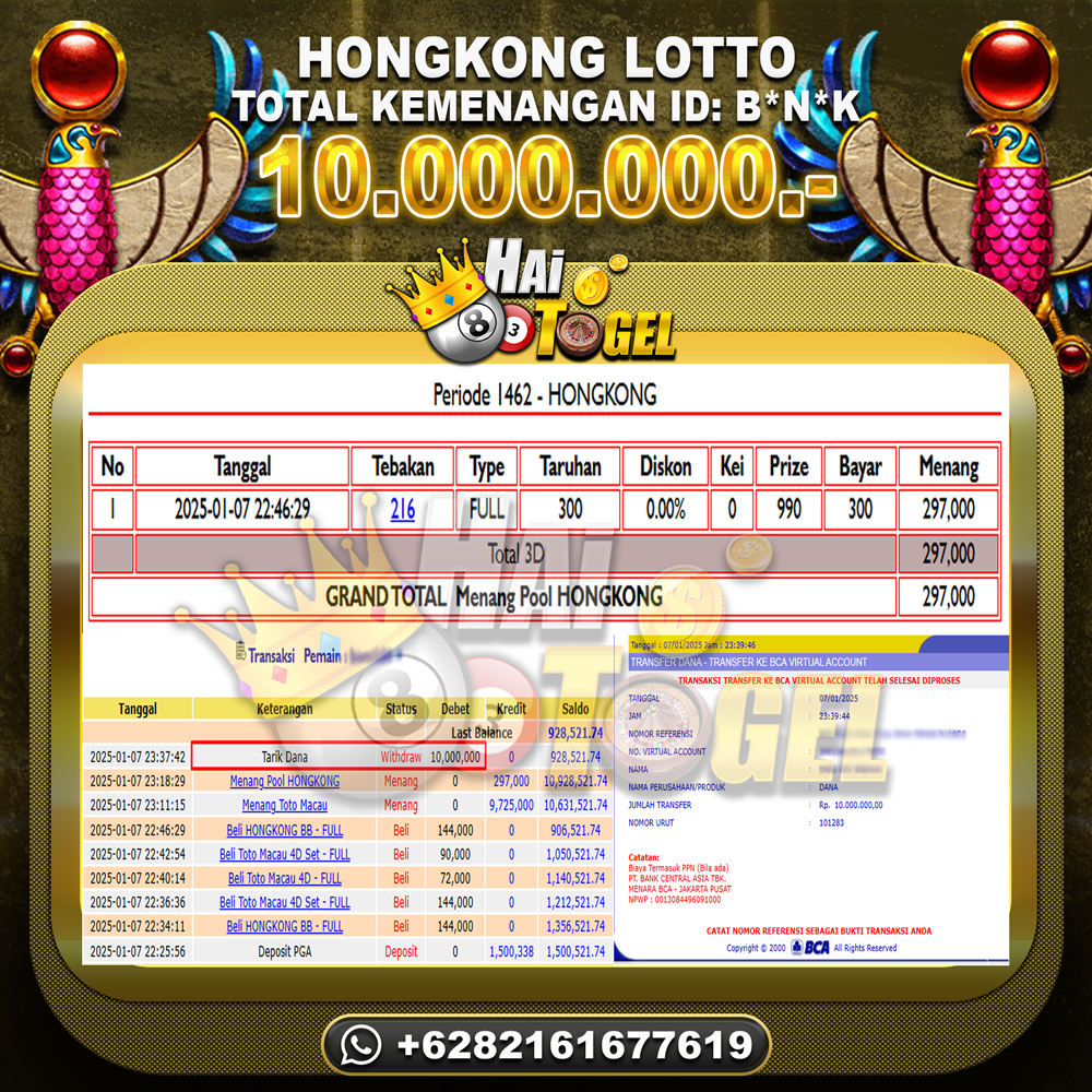 Read more about the article JACKPOT TOGEL GACOR HAITOGEL : HONGKONG LOTTO RP. 10.000.000