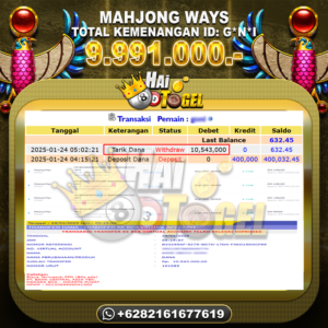 Read more about the article PEMBAYARAN SLOT HAITOGEL GACOR MAHJONG WAYS RP. 9.991.000