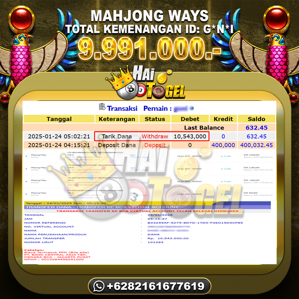 Read more about the article PEMBAYARAN SLOT HAITOGEL GACOR MAHJONG WAYS RP. 9.991.000